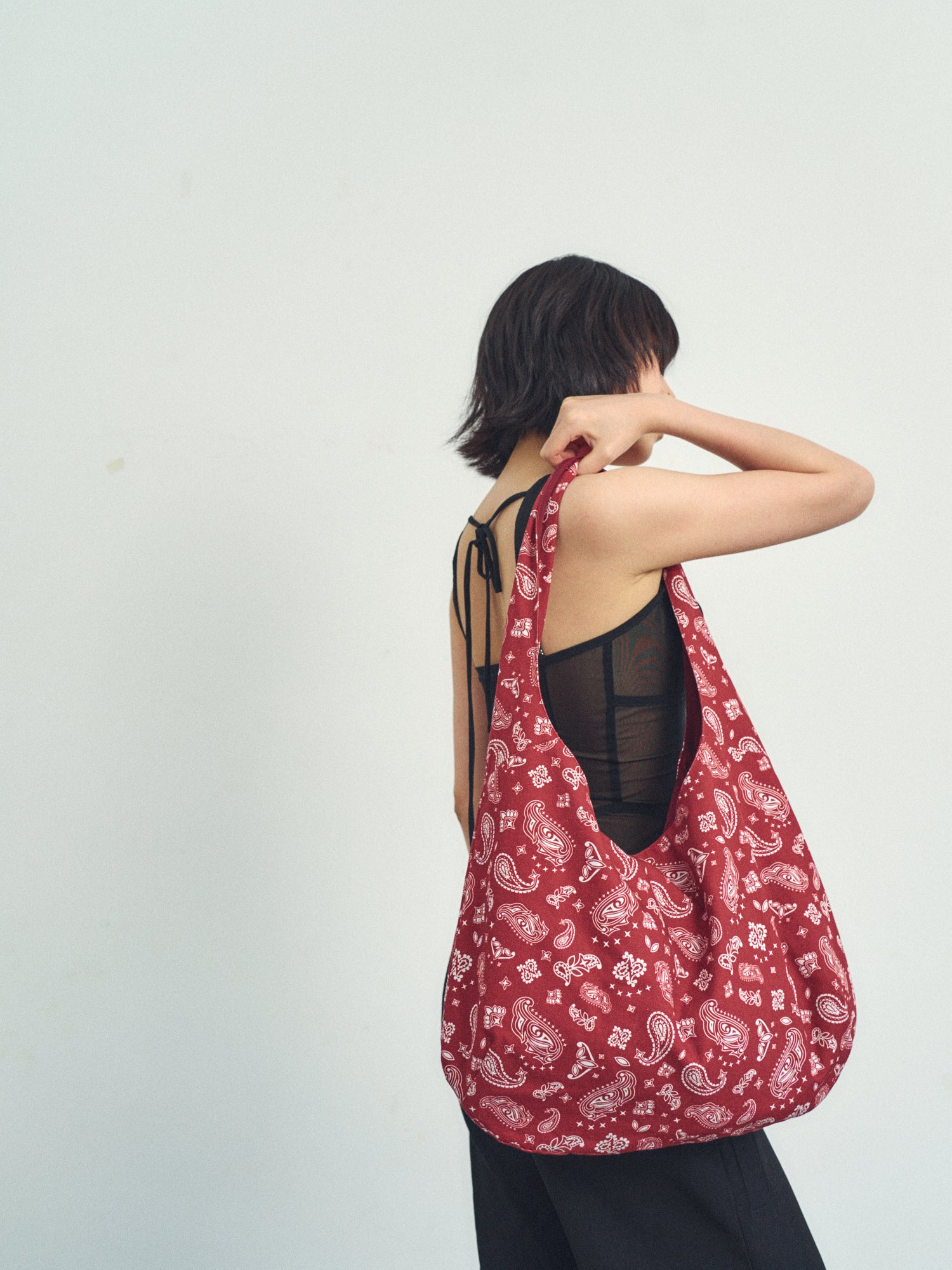 "Paisley" Cotton Hobo Shoulder Bag - Retro Red