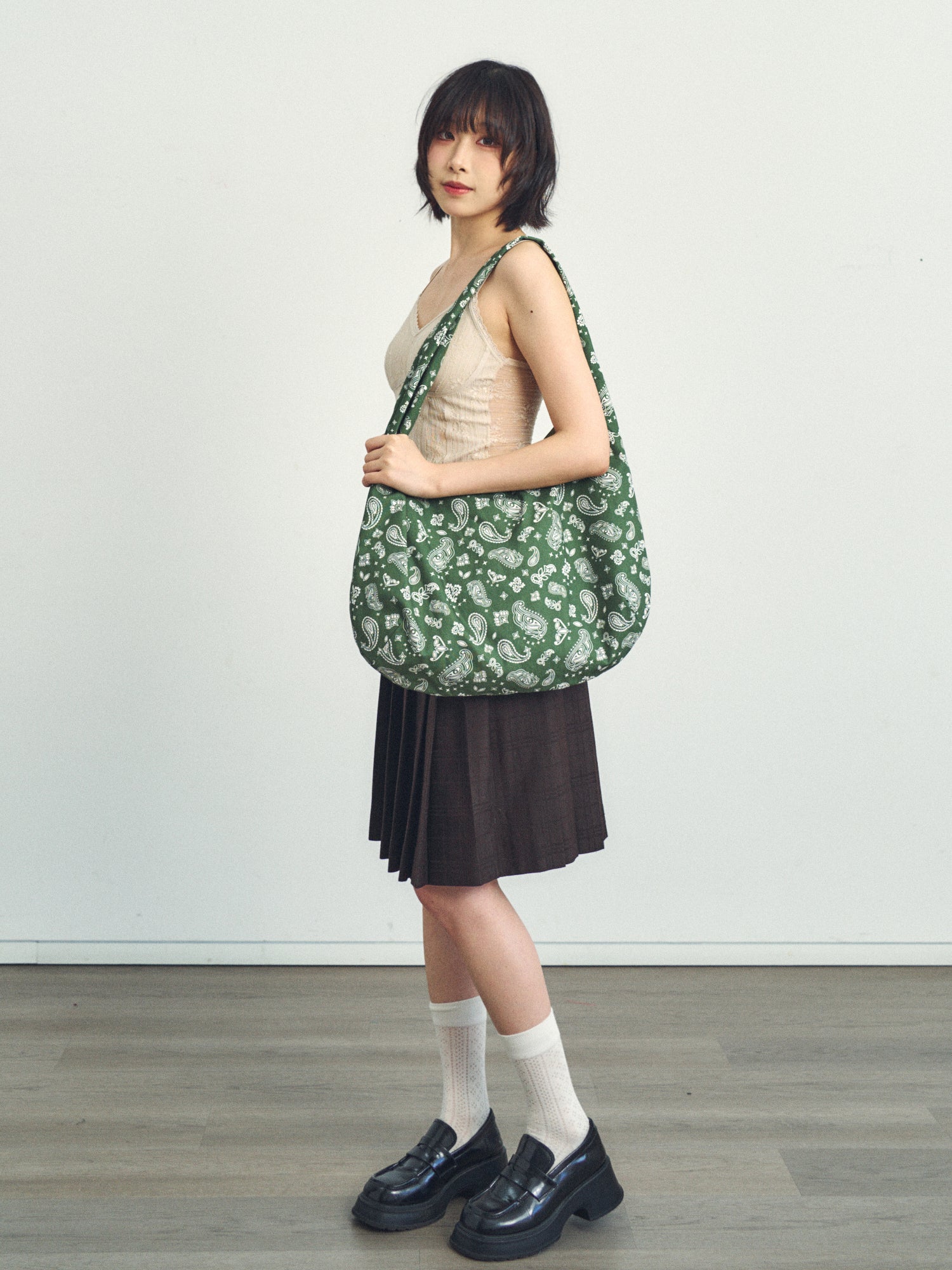 "Paisley" Cotton Hobo Shoulder Bag - Sagebrush Green