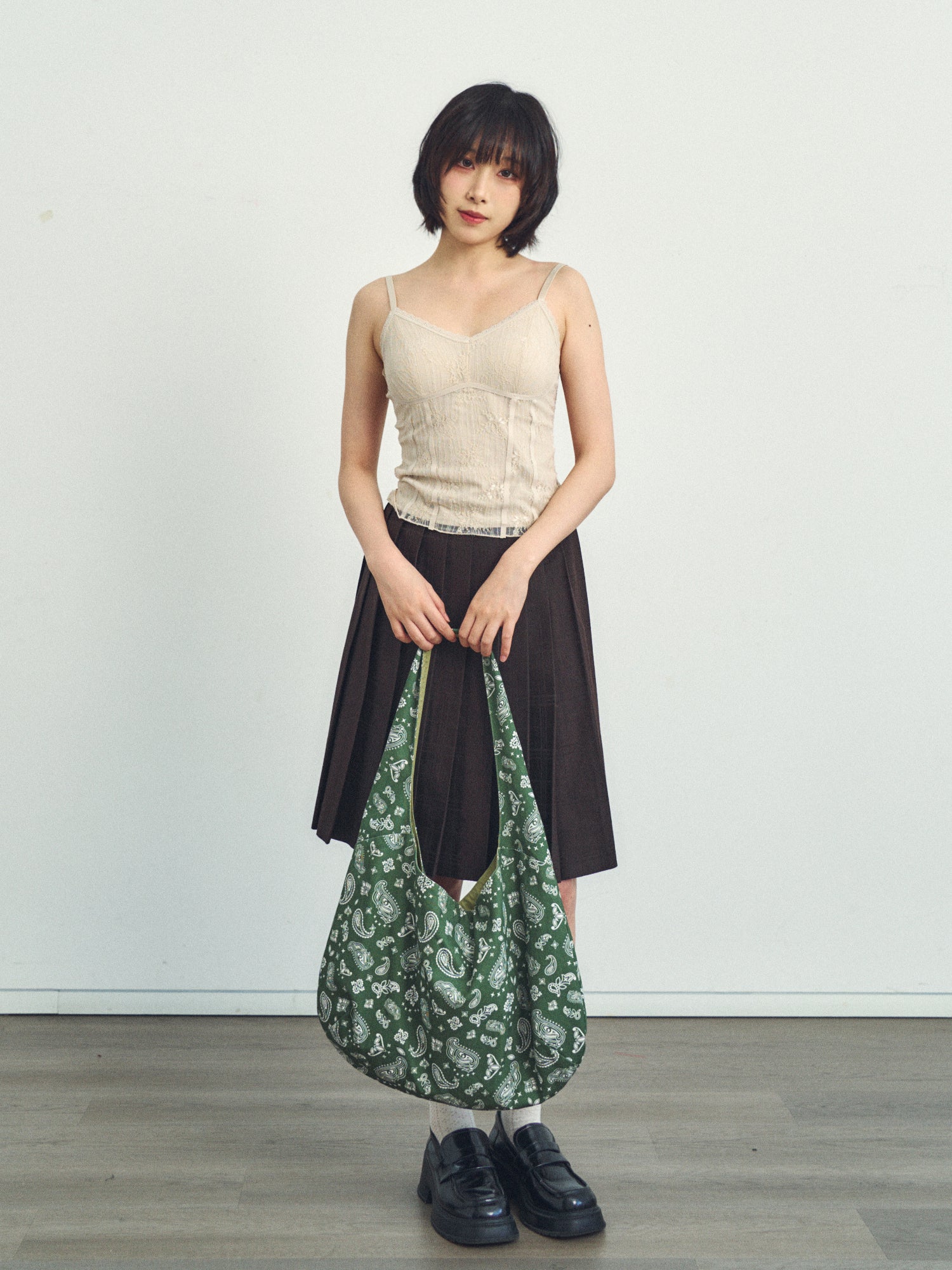 "Paisley" Cotton Hobo Shoulder Bag - Sagebrush Green