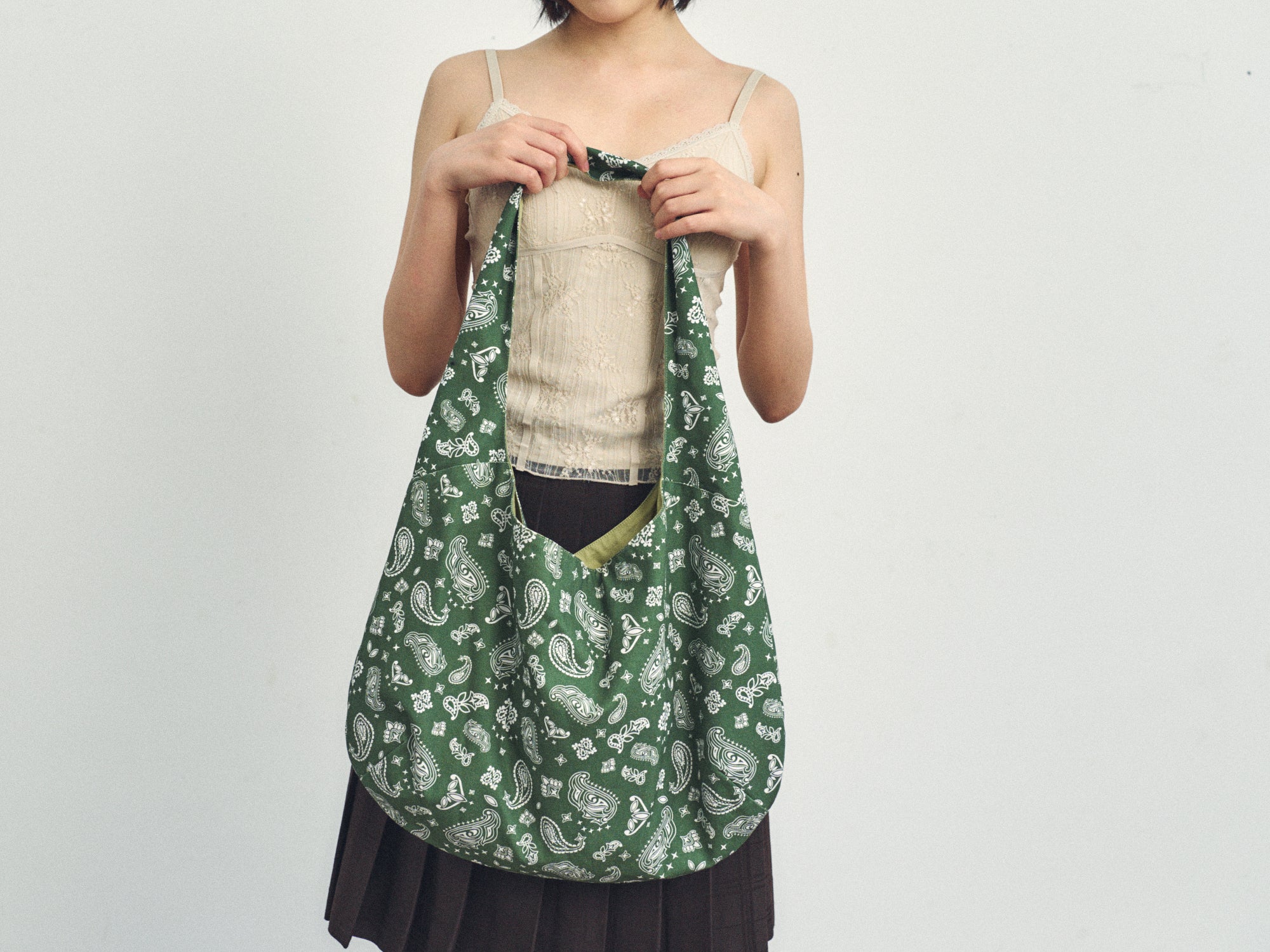 "Paisley" Cotton Hobo Shoulder Bag - Sagebrush Green