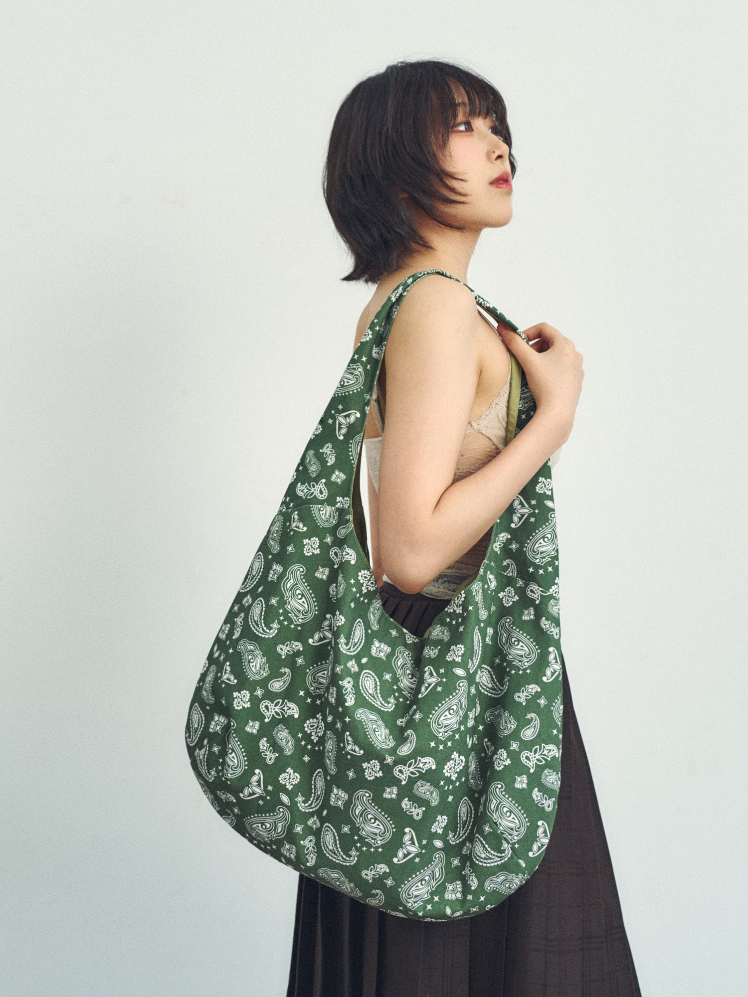 "Paisley" Cotton Hobo Shoulder Bag - Sagebrush Green