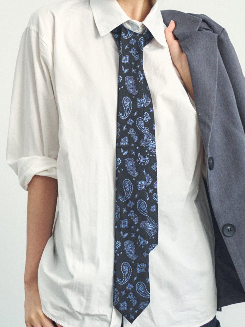 “Paisley" Silk Jacquard Tie - Midnight Blue