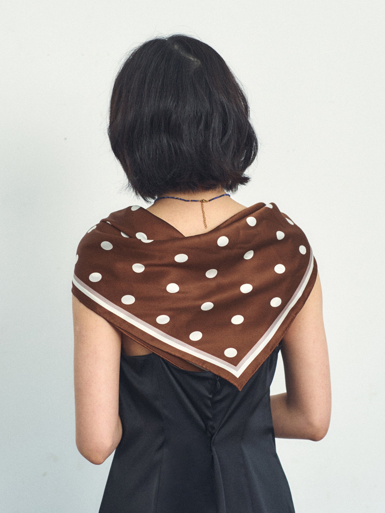 "Retro Polka" Silk Bandana Scarf - Cafe Au Lait