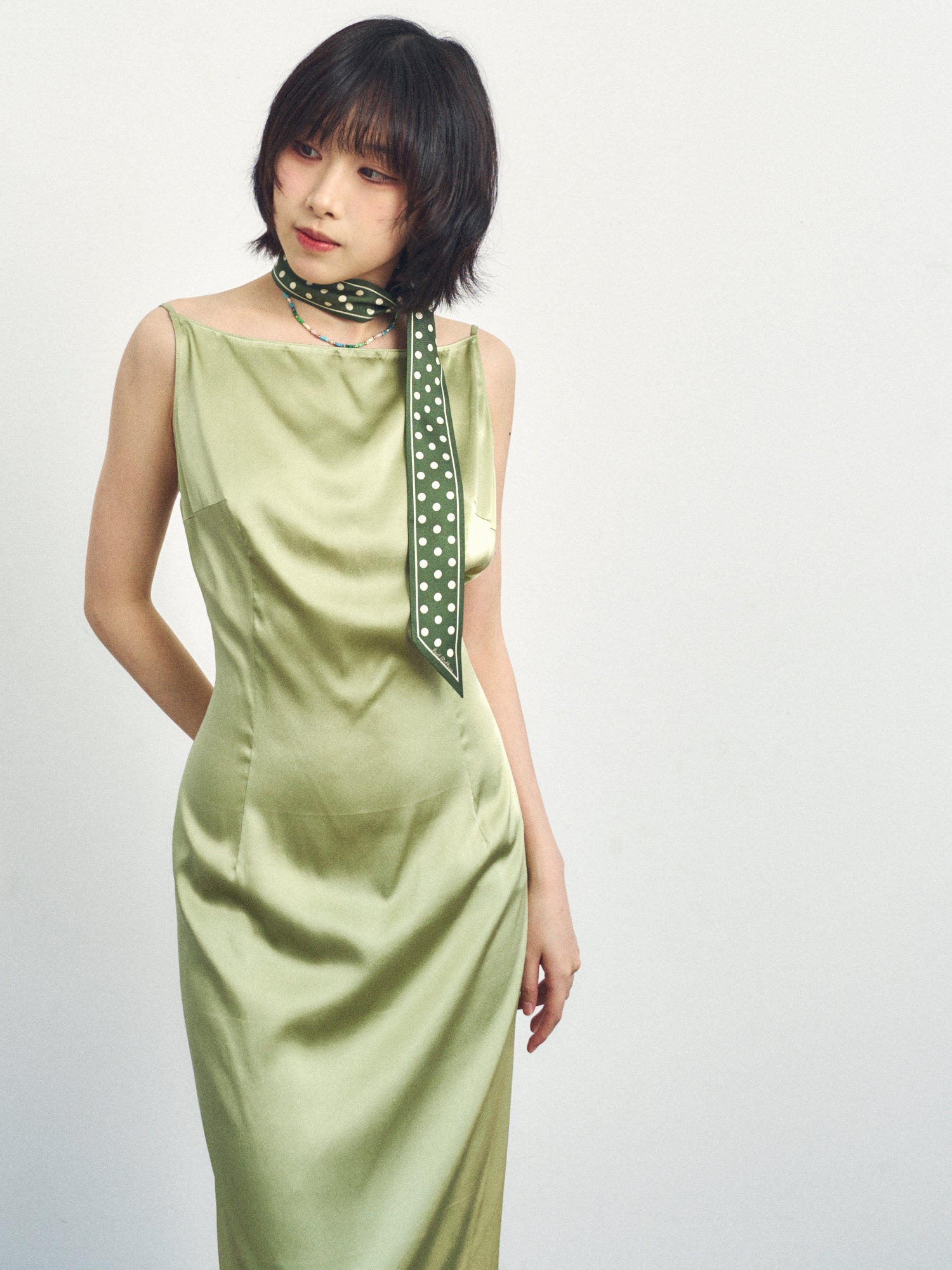 Silk Slip Maxi Dress - Green