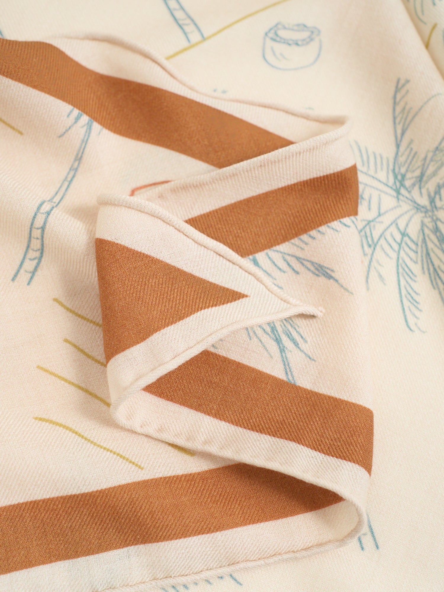 "Tropical Dream" Wool-Silk Triangle Wrap Scarf - Beige
