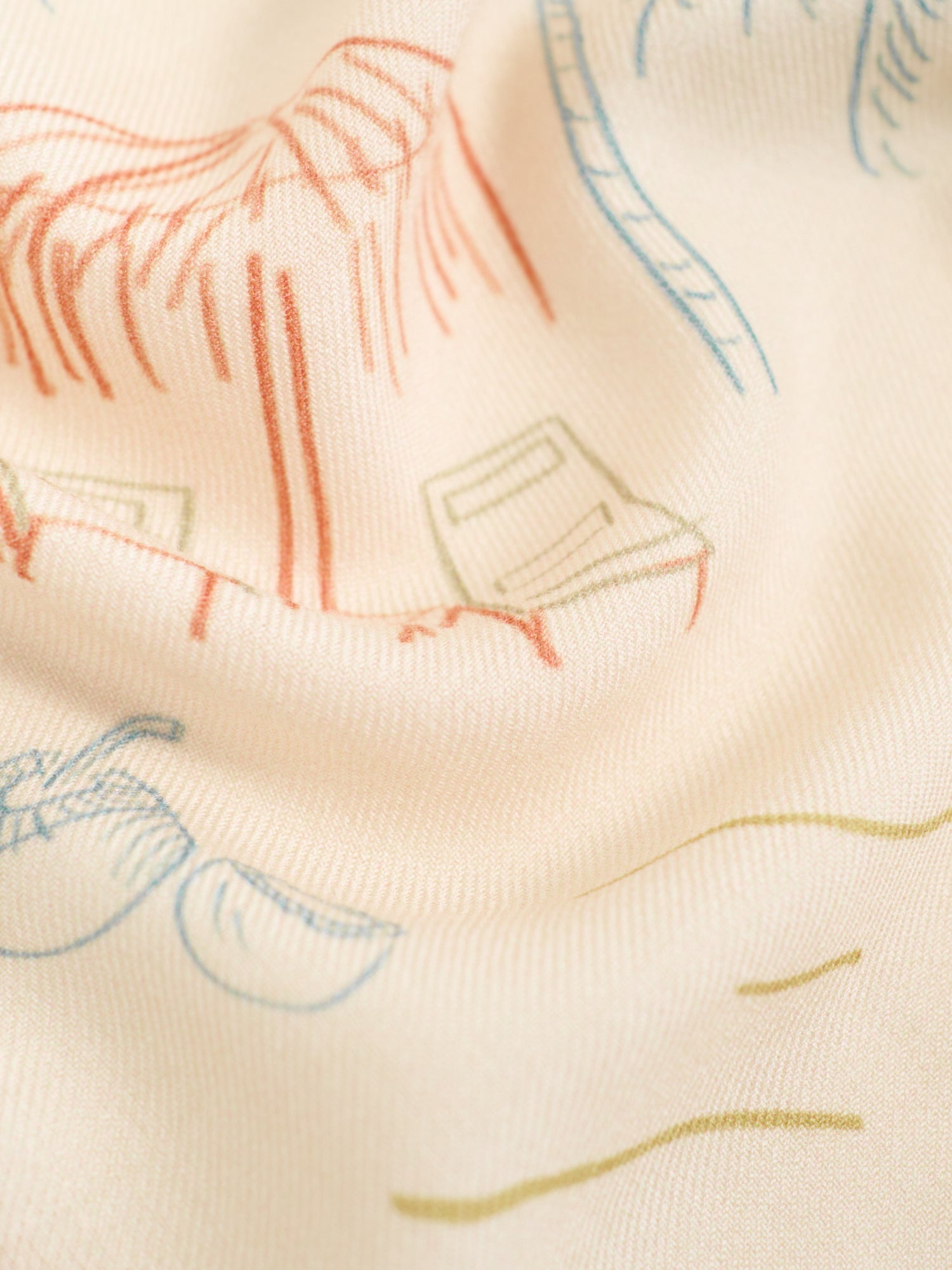 "Tropical Dream" Wool-Silk Triangle Wrap Scarf - Beige