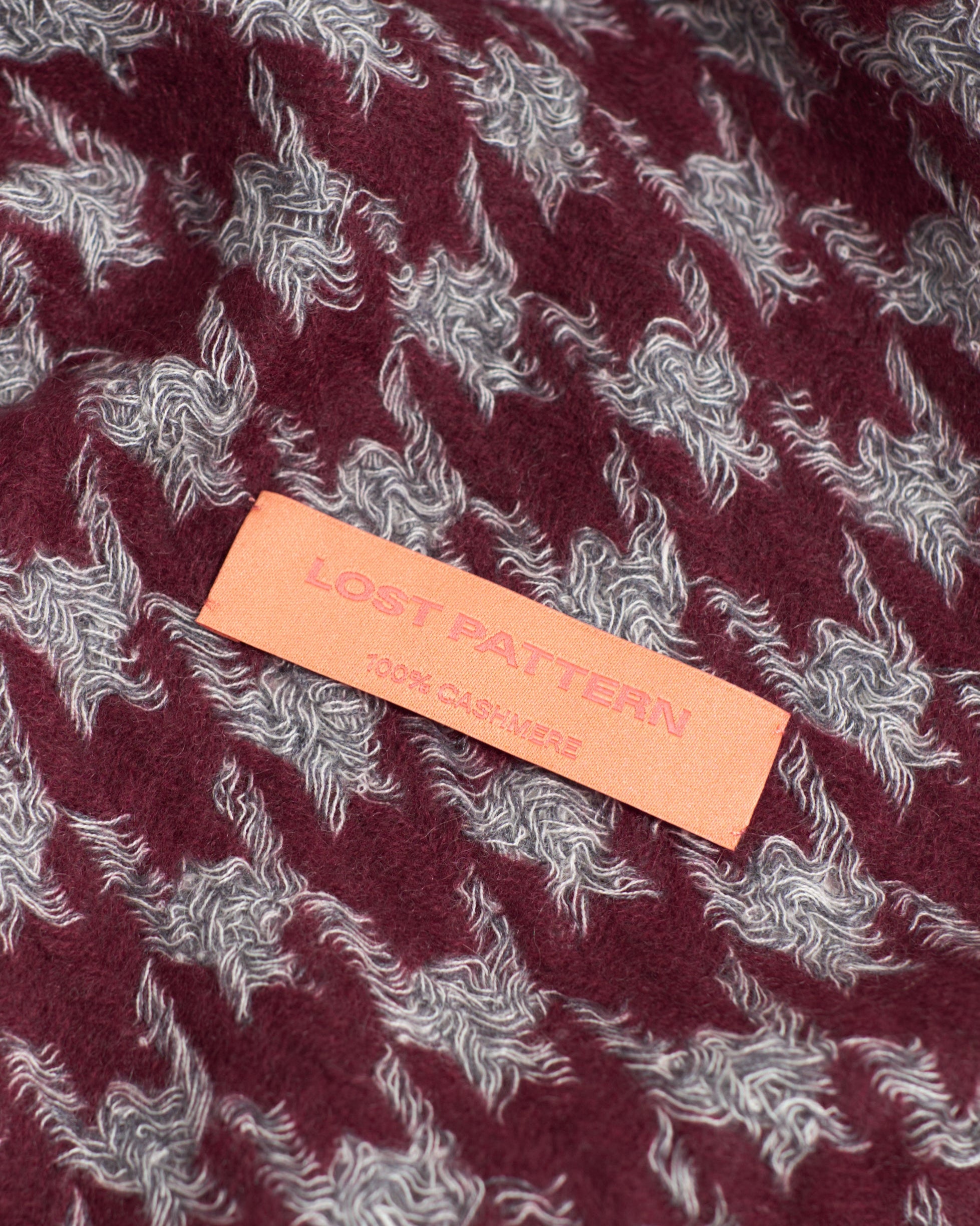 Houndstooth Cashmere Scarf - Burgundy & Dusty Blue