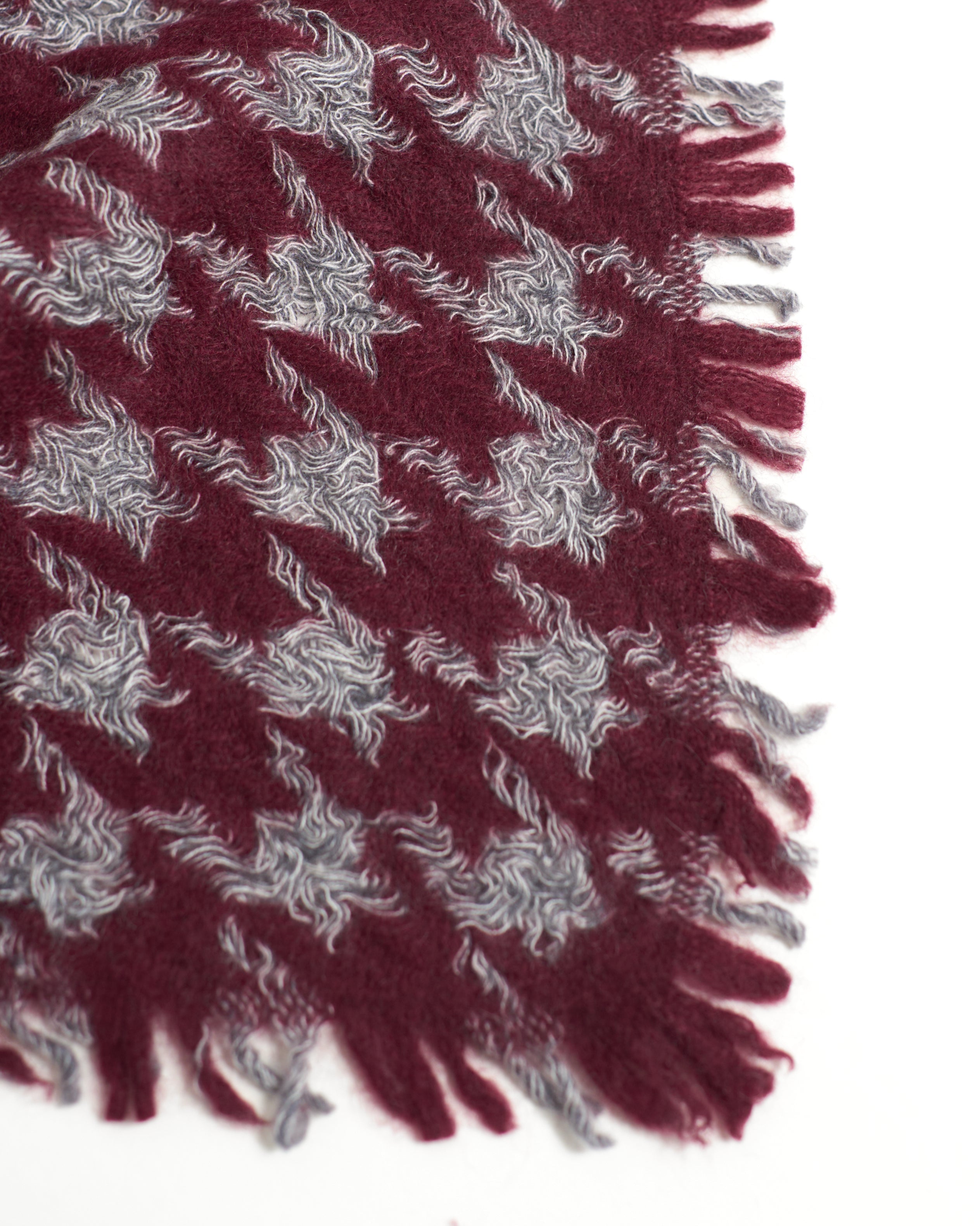 Houndstooth Cashmere Scarf - Burgundy & Dusty Blue