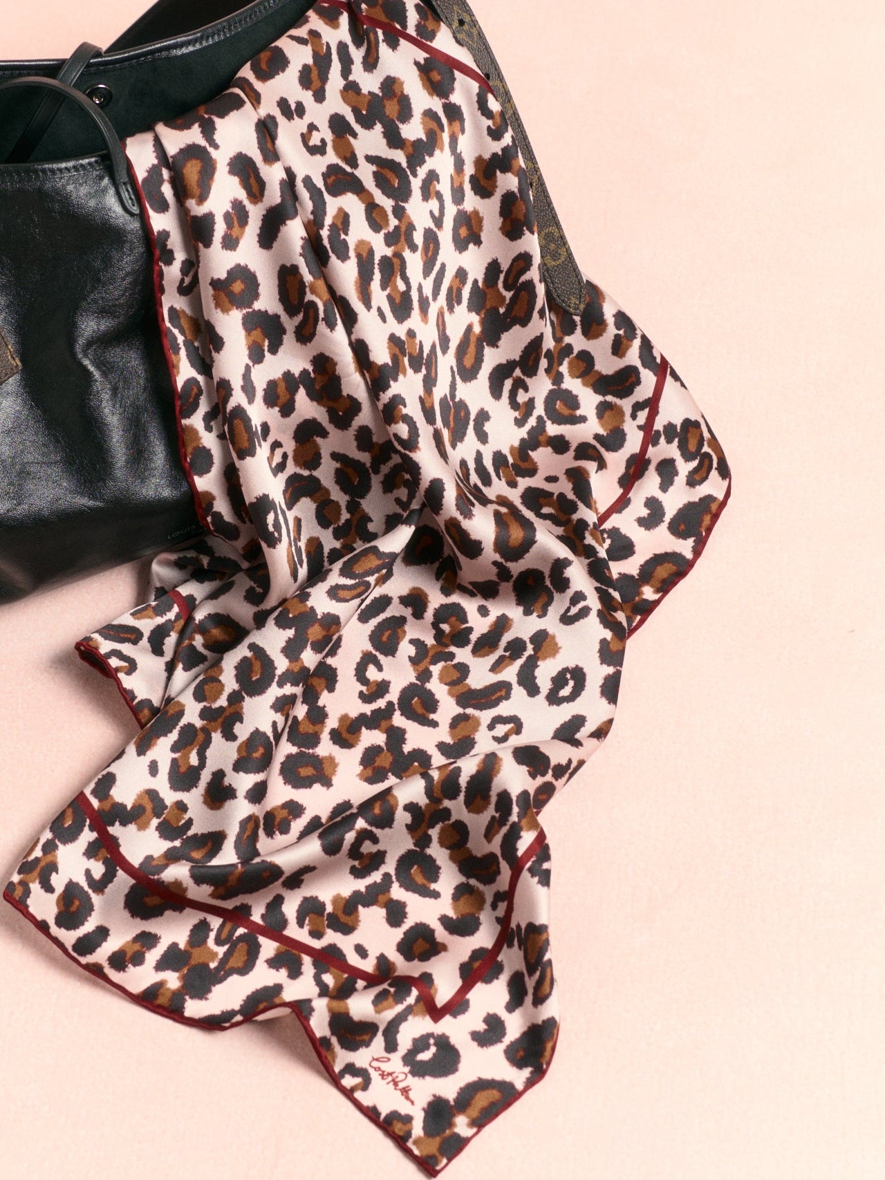 “Spot Chic" Silk Bandana Scarf - Blush Leopard