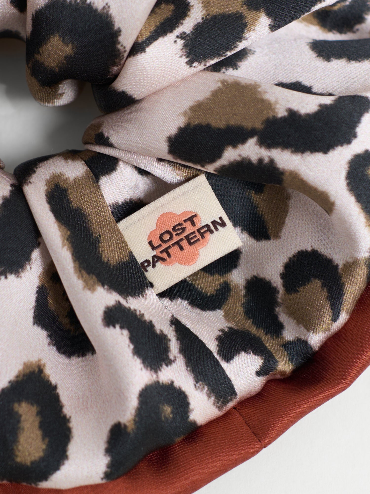 "Spot Chic" Oversized Silk Scrunchie - Blush Leopard