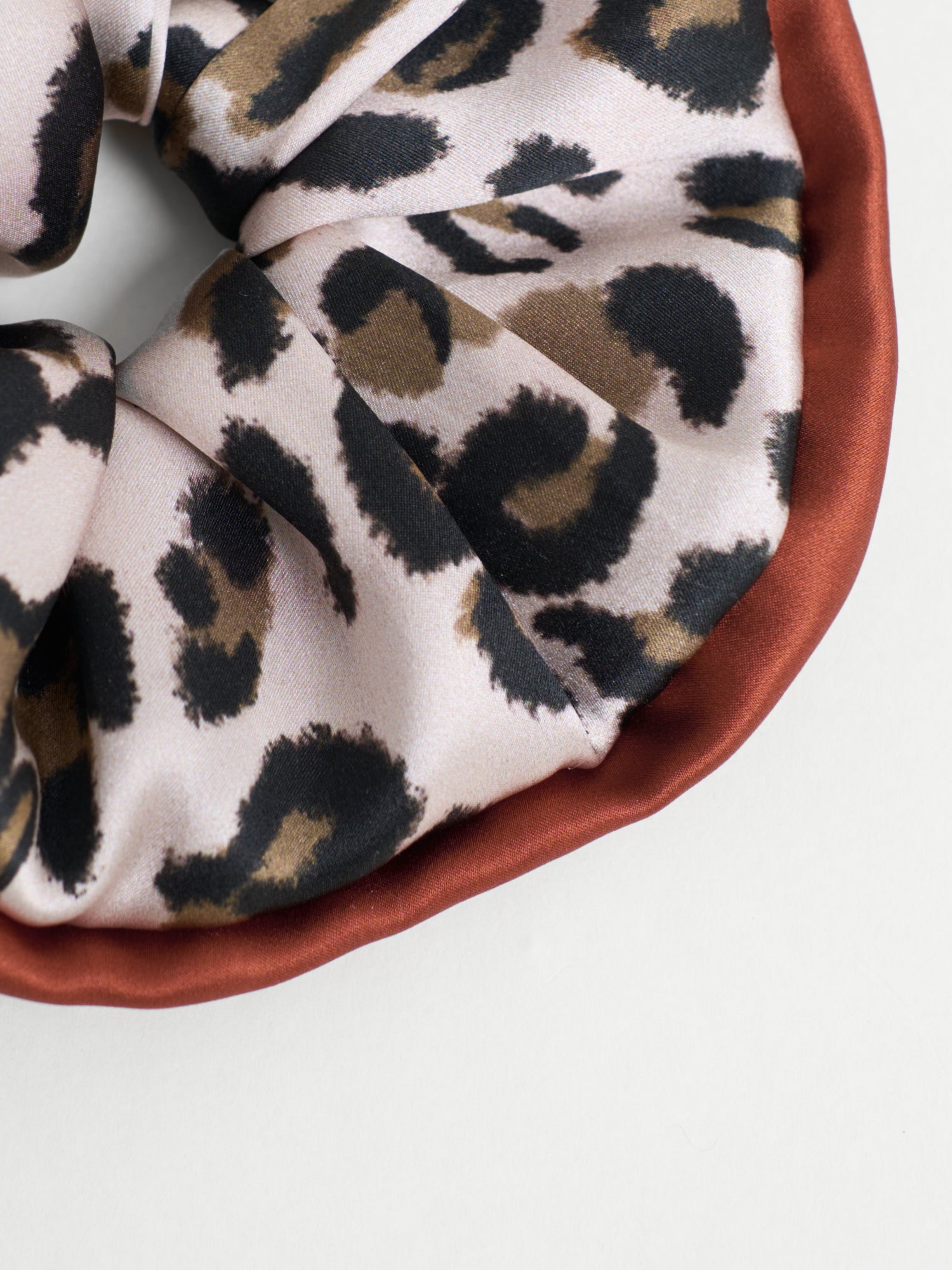 "Spot Chic" Oversized Silk Scrunchie - Blush Leopard