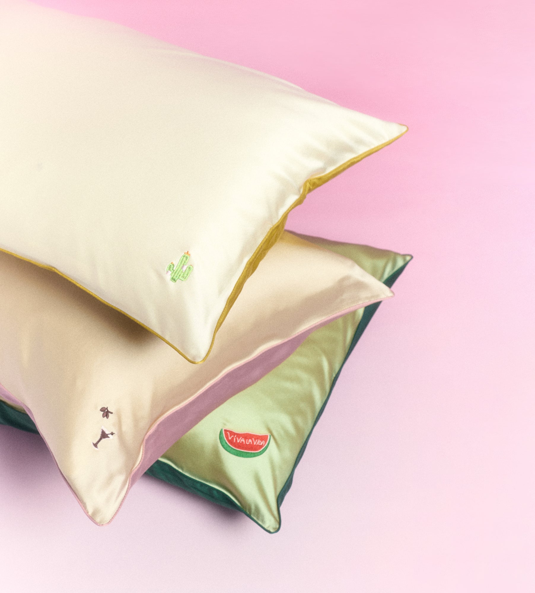 "Cactus" Silk Pillowcase - Beige