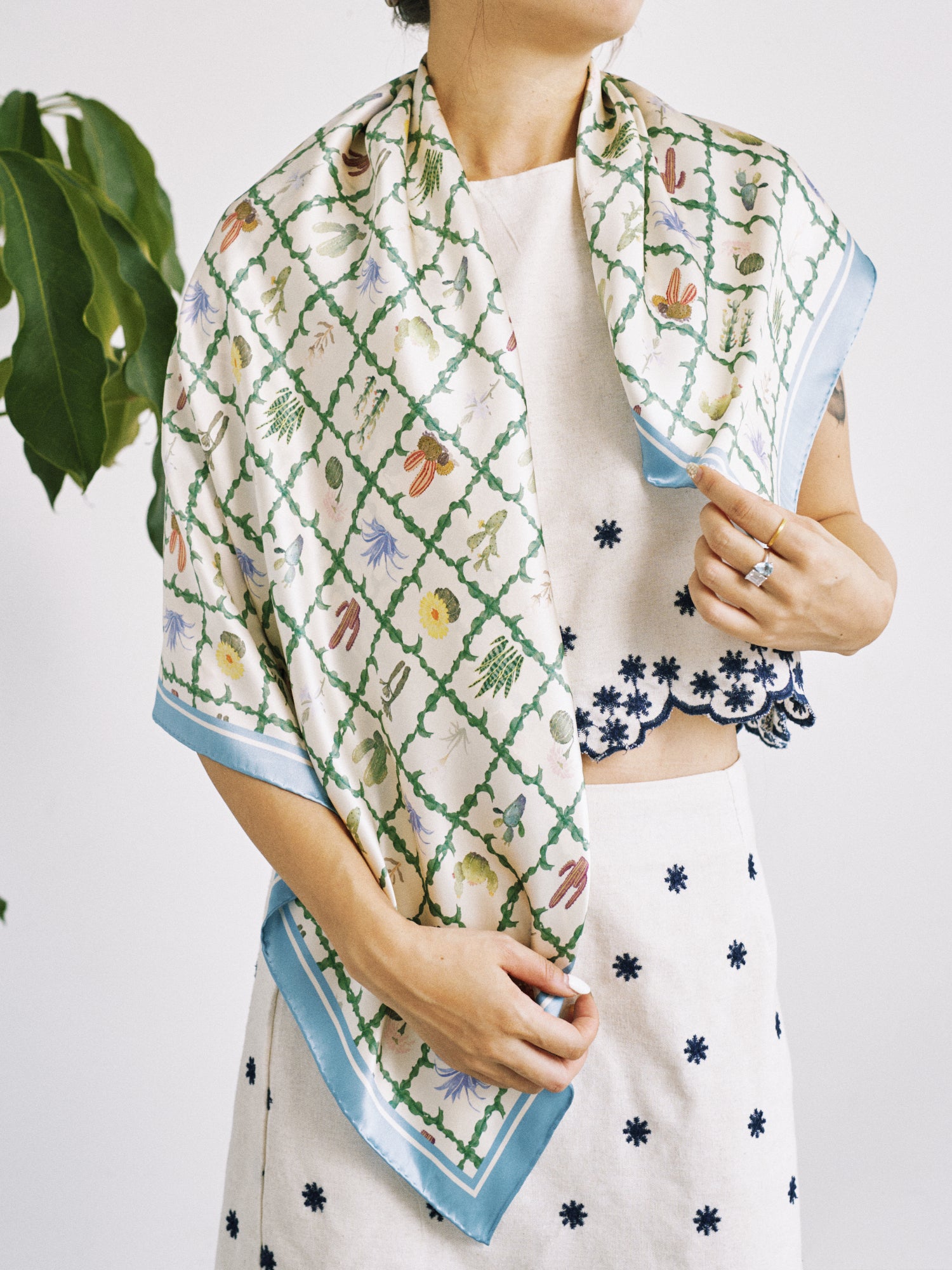 Lost Pattern x NYBG "Oasis Charms" Large Silk Scarf - Blue