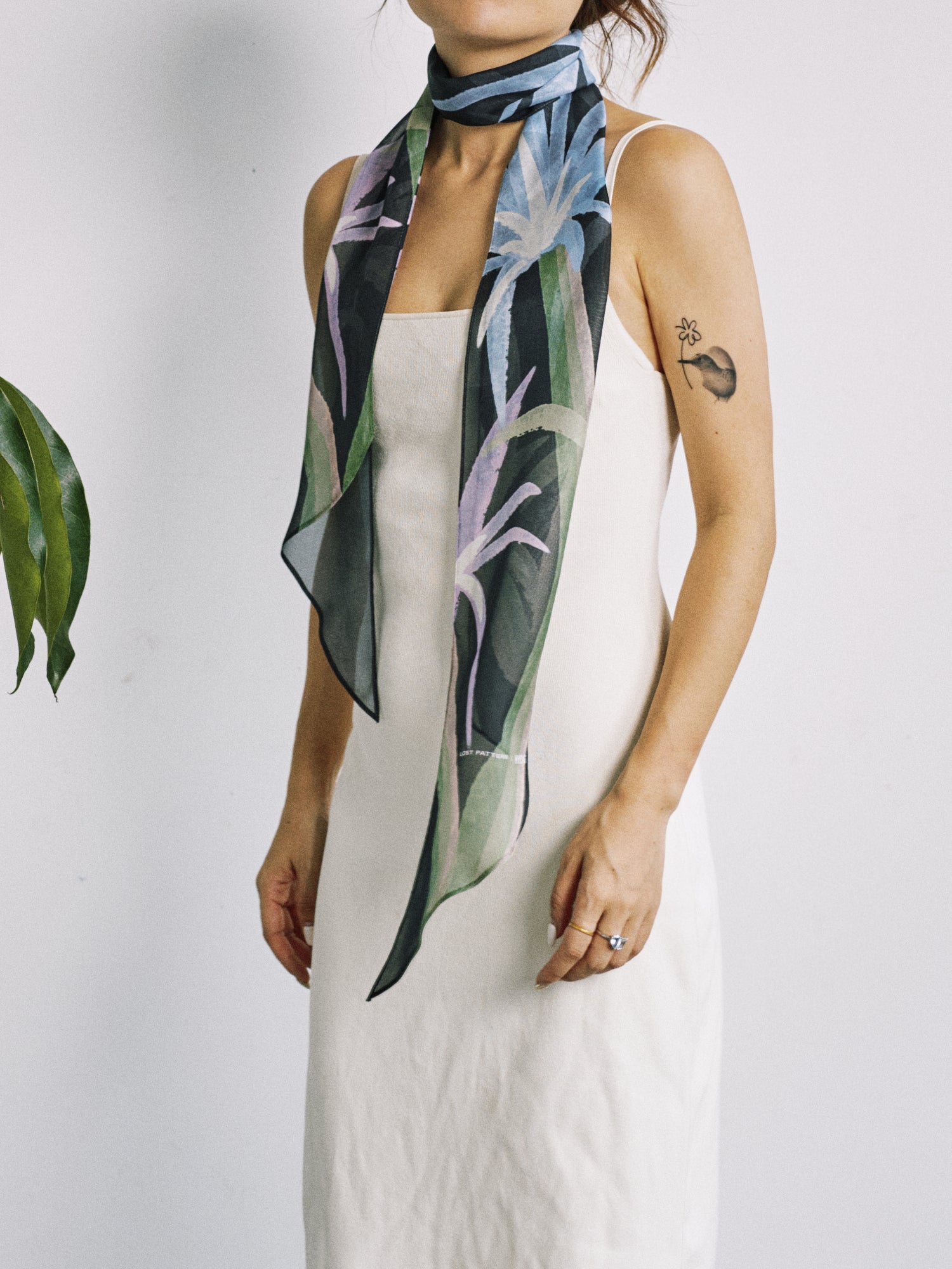 Lost Pattern x NYBG "Oasis Charms" Silk Chiffon Neck Scarf - Black