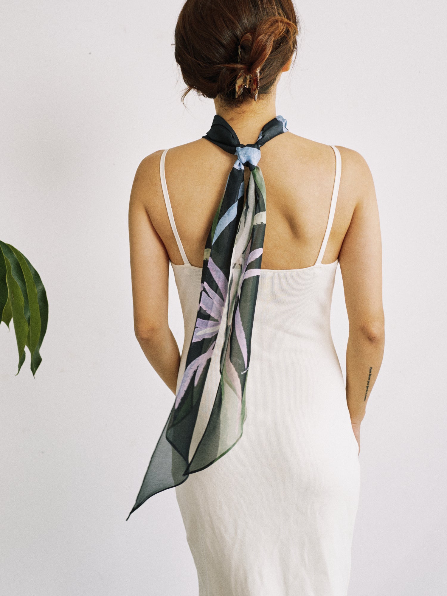 Lost Pattern x NYBG "Oasis Charms" Silk Chiffon Neck Scarf - Black