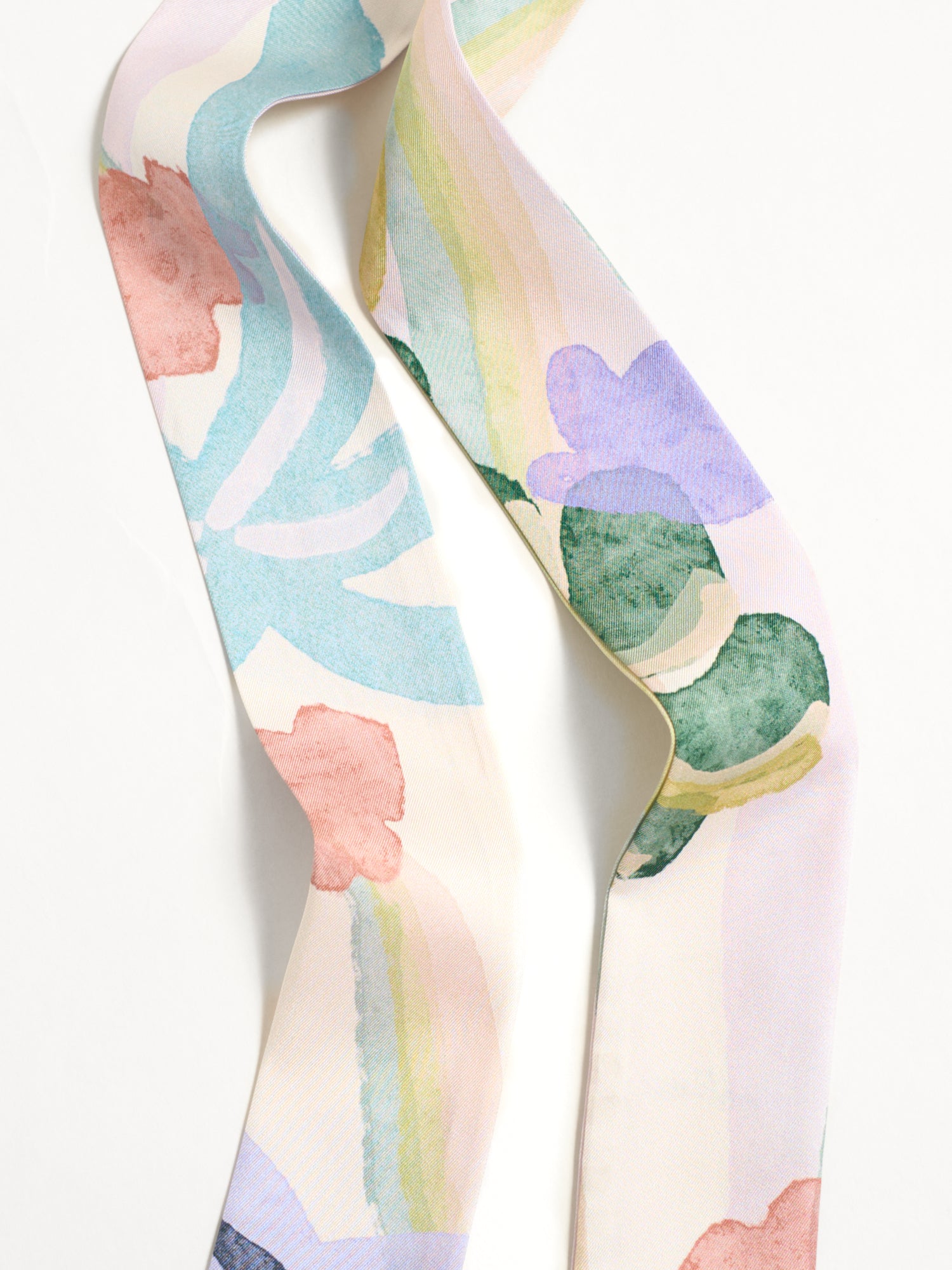"Ethereal Mirage" Silk Twill Skinny Scarf - Pastel