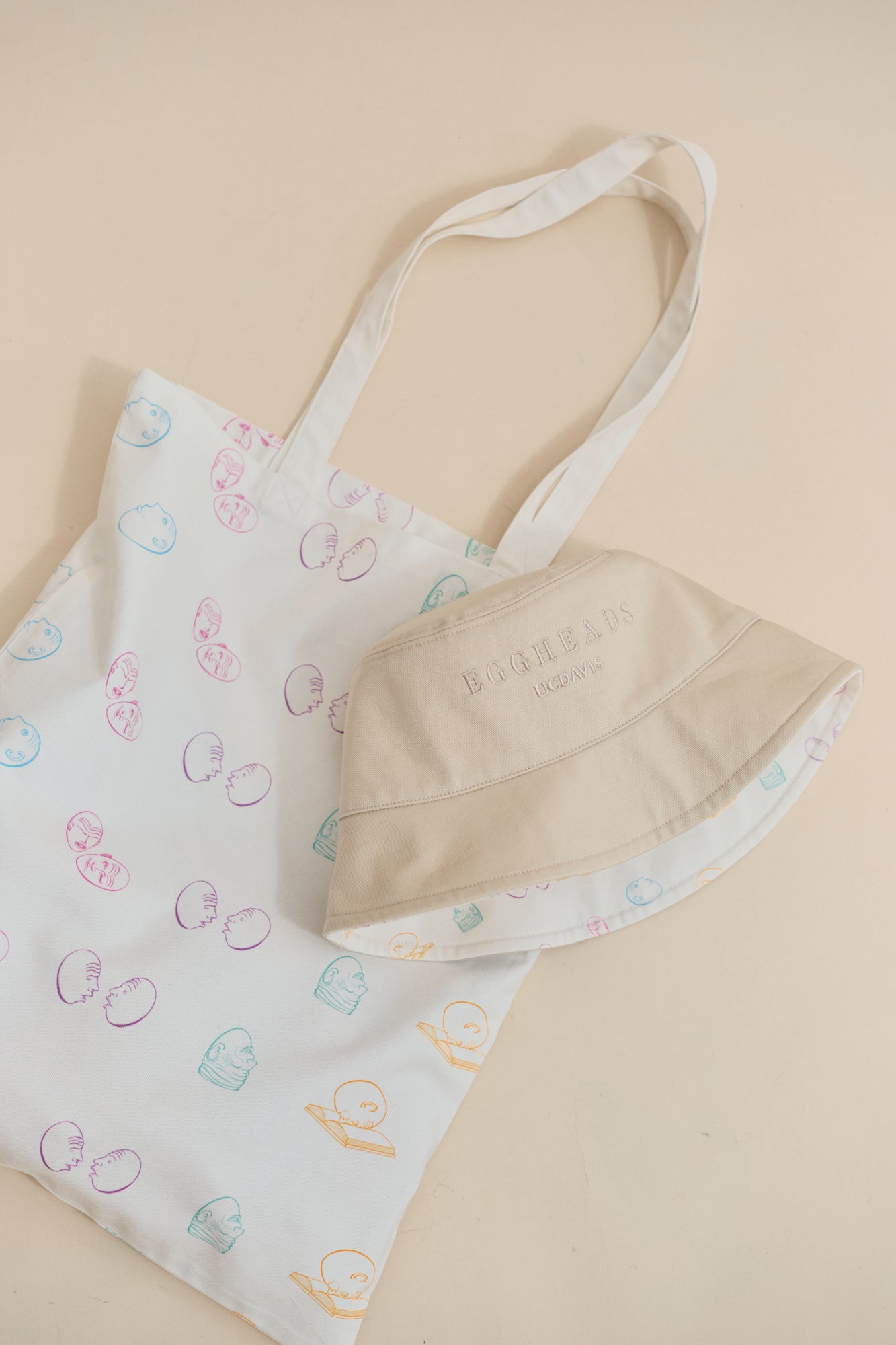 "Eggheads" Cotton Tote Bag - White - White - LOST PATTERN Tote Bag