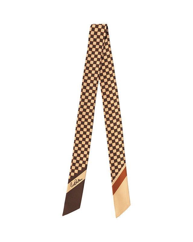 "Checkerboard" Twill Skinny Scarf - Coffee - Coffee - LOST PATTERN Silk Skinny Scarf