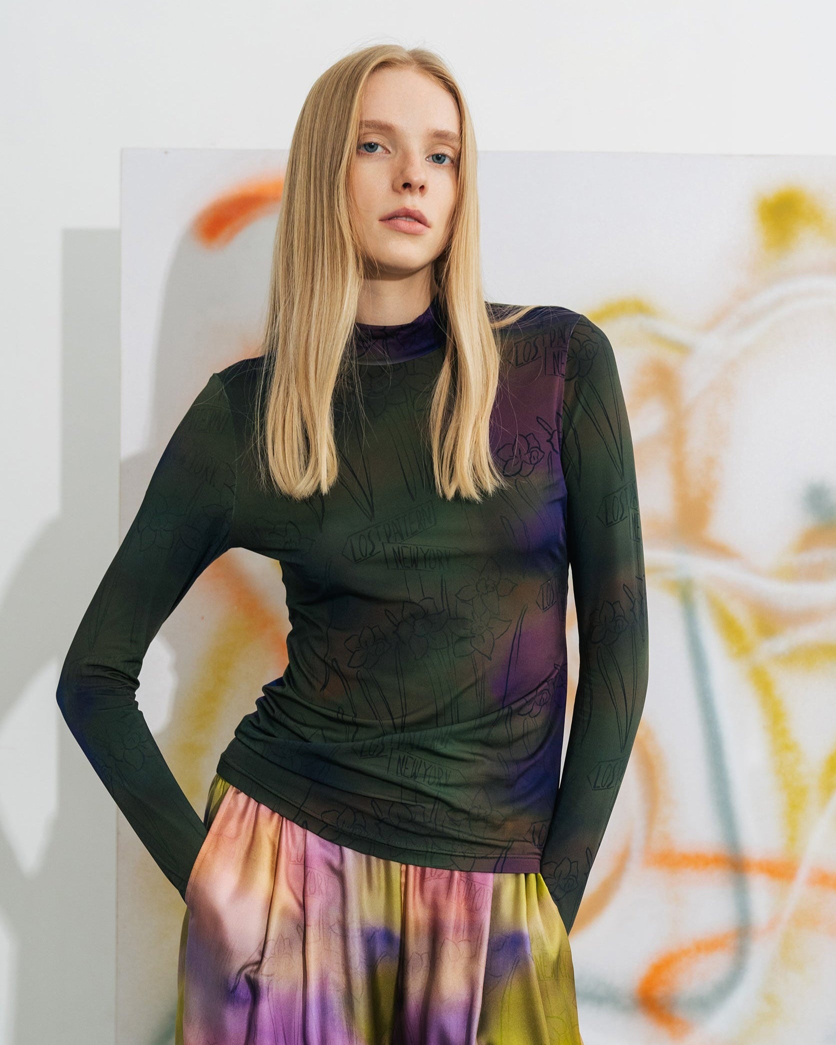 "Brooklyn" Mock Neck Long Sleeve Top - Green / S / 85% Nylon; 15% Spandex - LOST PATTERN TOP