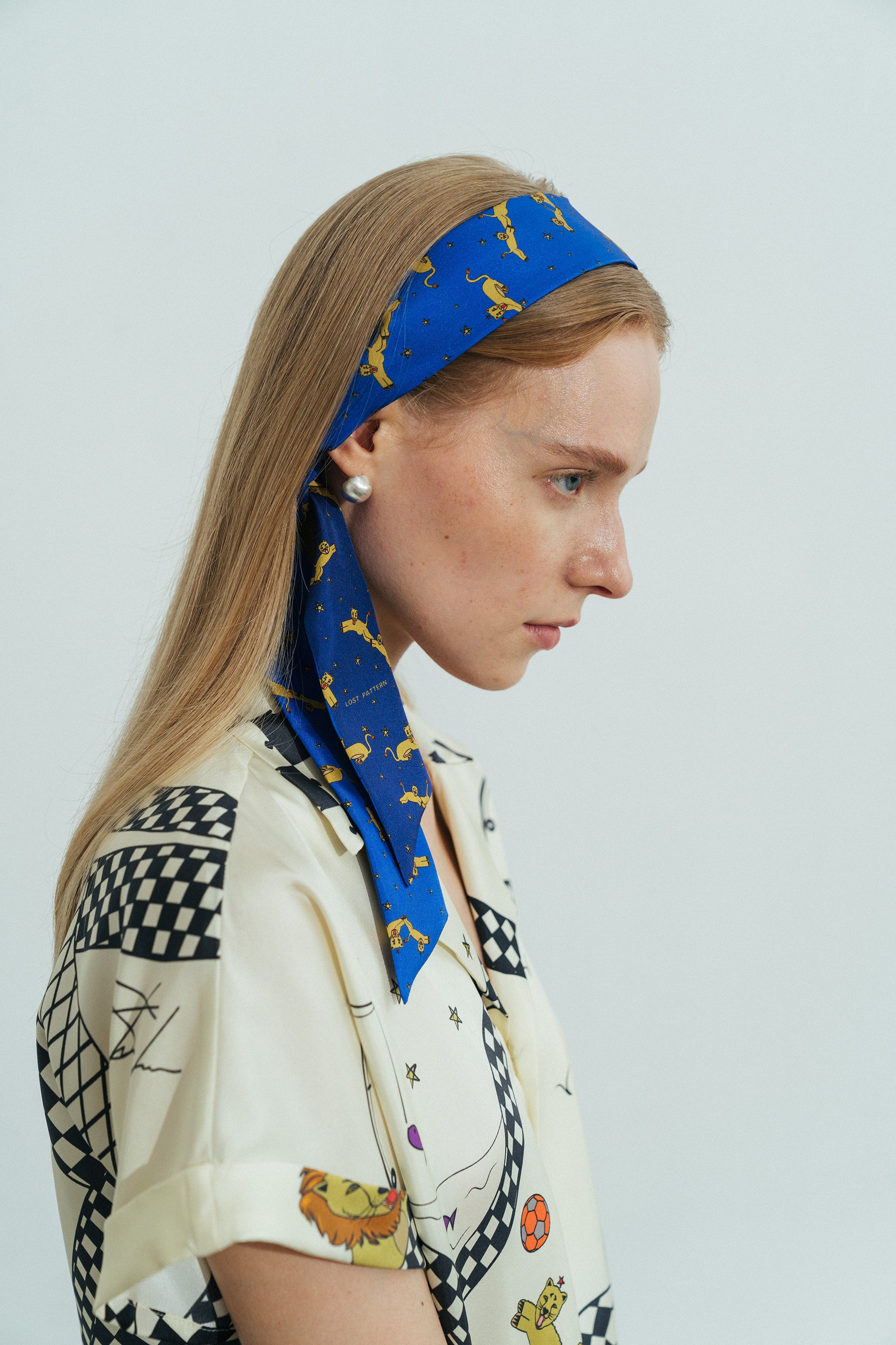"Journey" Silk Twill Skinny Scarf by SHANTALL LACAYO - Electric Blue - LOST PATTERN Silk Skinny Scarf