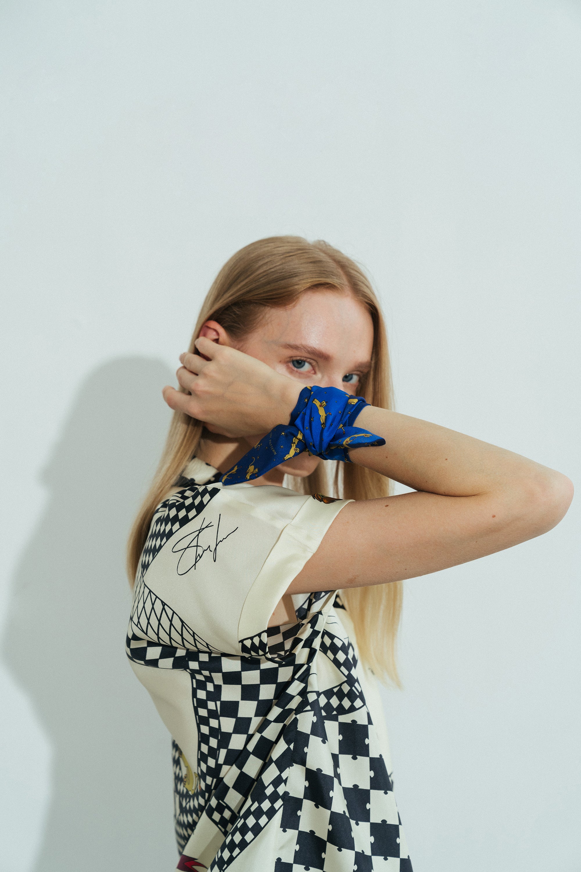 "Journey" Silk Twill Skinny Scarf by SHANTALL LACAYO - Electric Blue - LOST PATTERN Silk Skinny Scarf