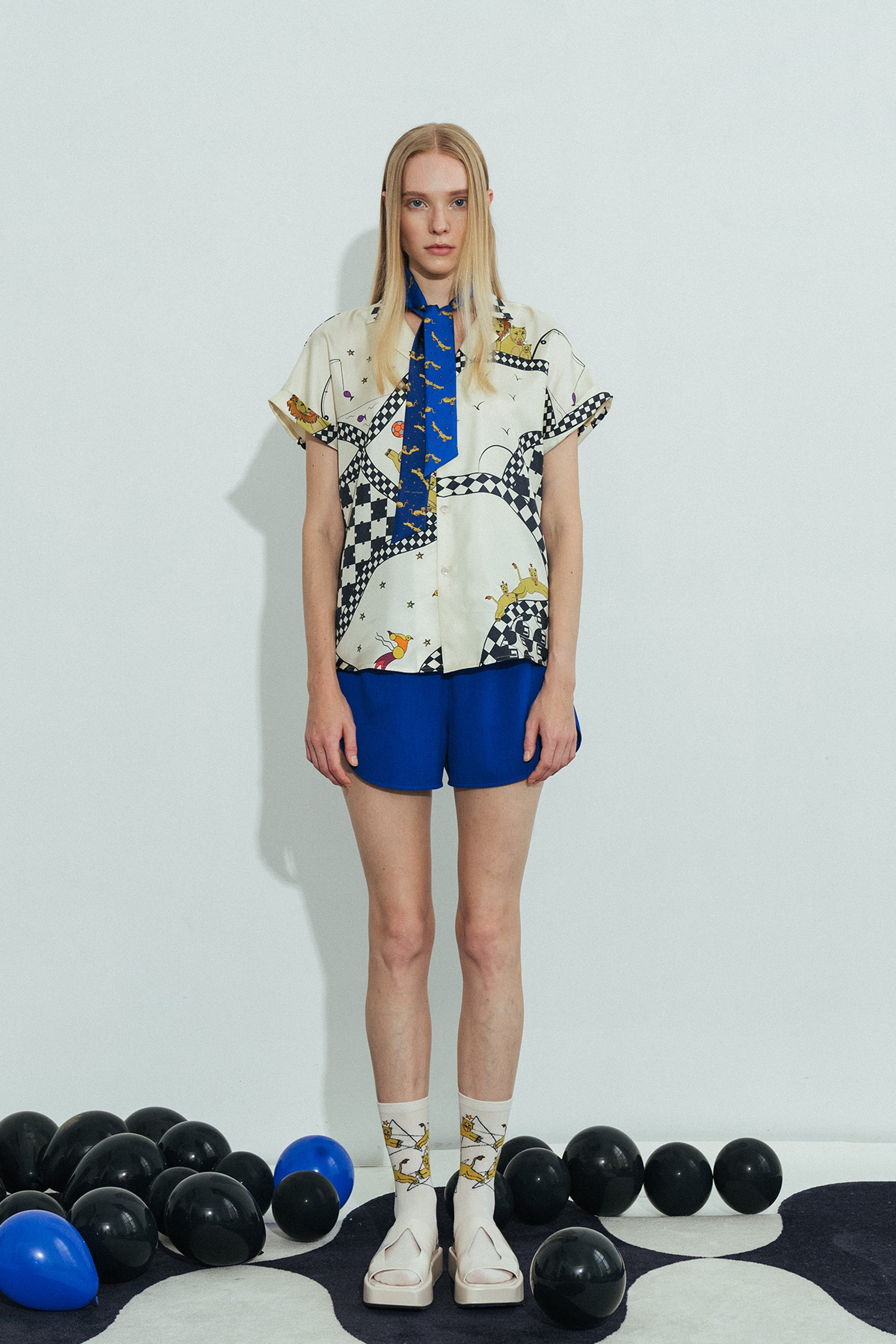 "Journey" Silk Twill Skinny Scarf by SHANTALL LACAYO - Electric Blue - LOST PATTERN Silk Skinny Scarf