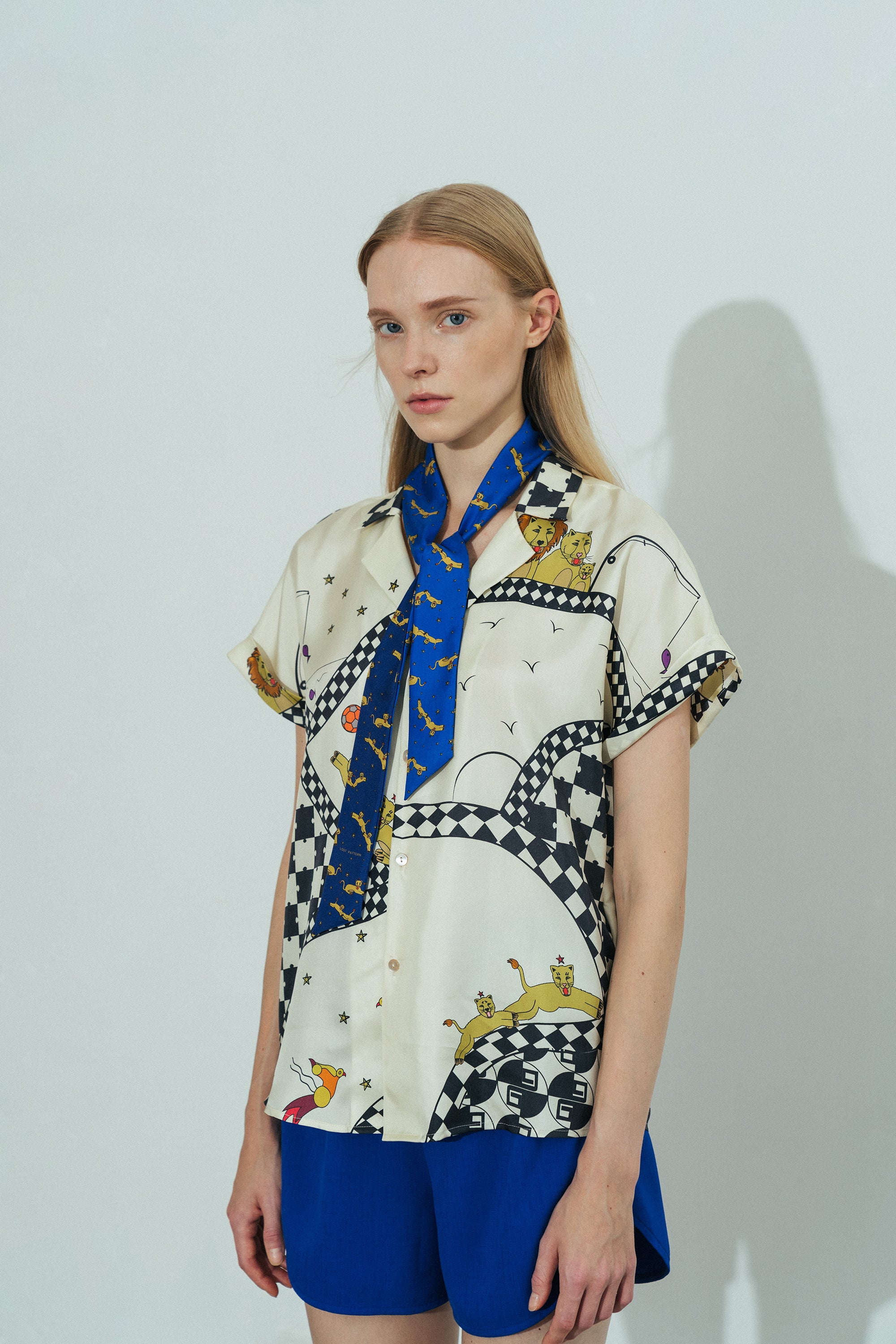 "Journey" Silk Twill Skinny Scarf by SHANTALL LACAYO - Electric Blue - LOST PATTERN Silk Skinny Scarf