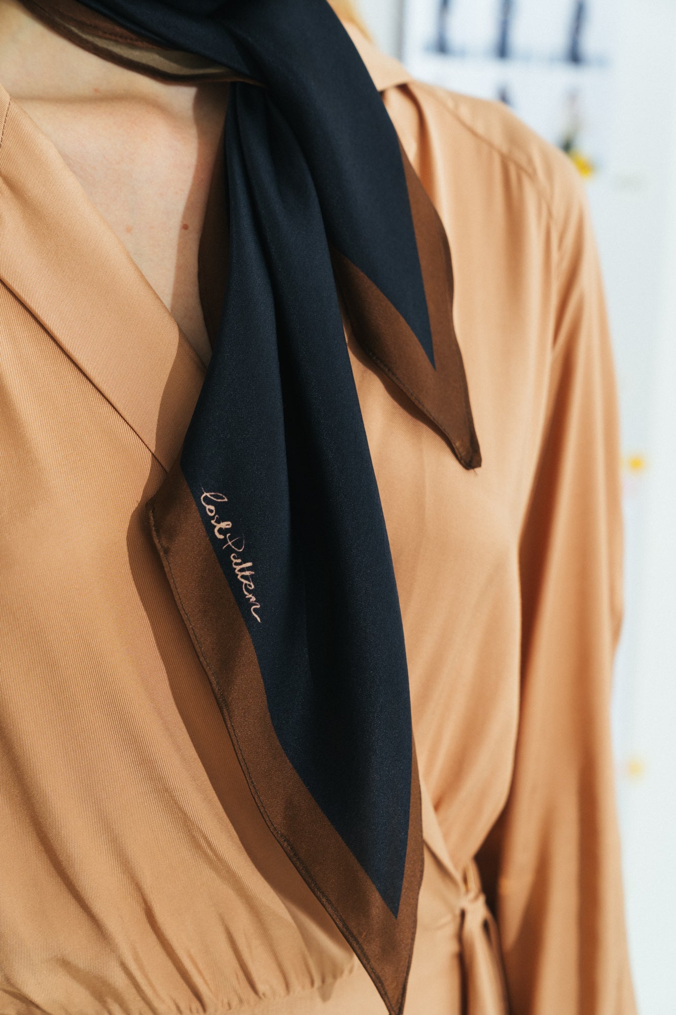 "Satin" Silk Neck Scarf - Black - LOST PATTERN Silk Bandana