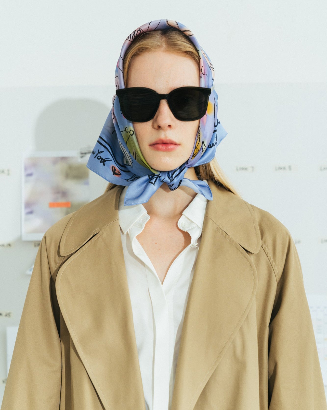 "New York in Sketches" Silk Scarf - Blue - LOST PATTERN Silk Square Scarf
