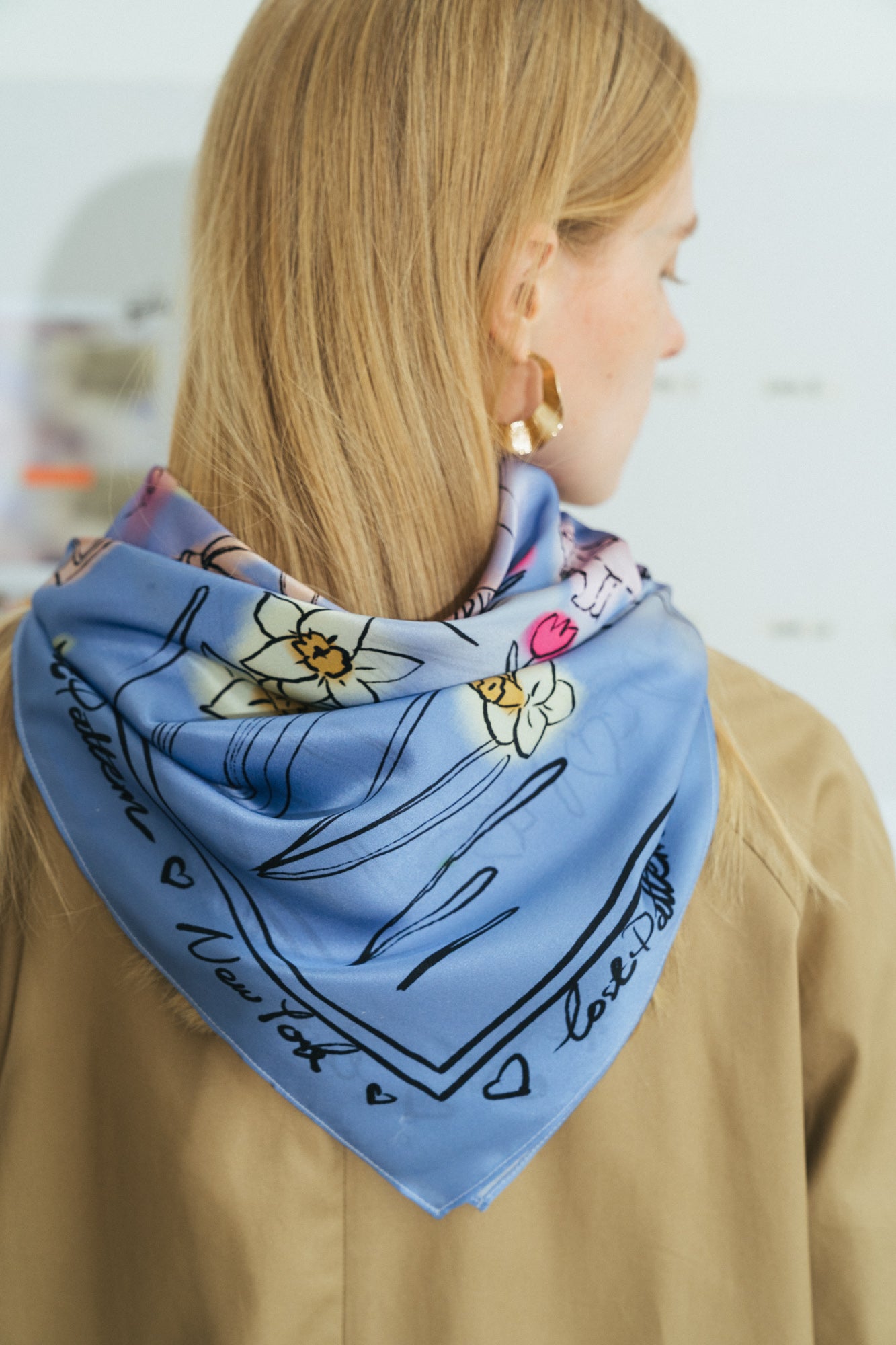 "New York in Sketches" Silk Scarf - Blue - LOST PATTERN Silk Square Scarf