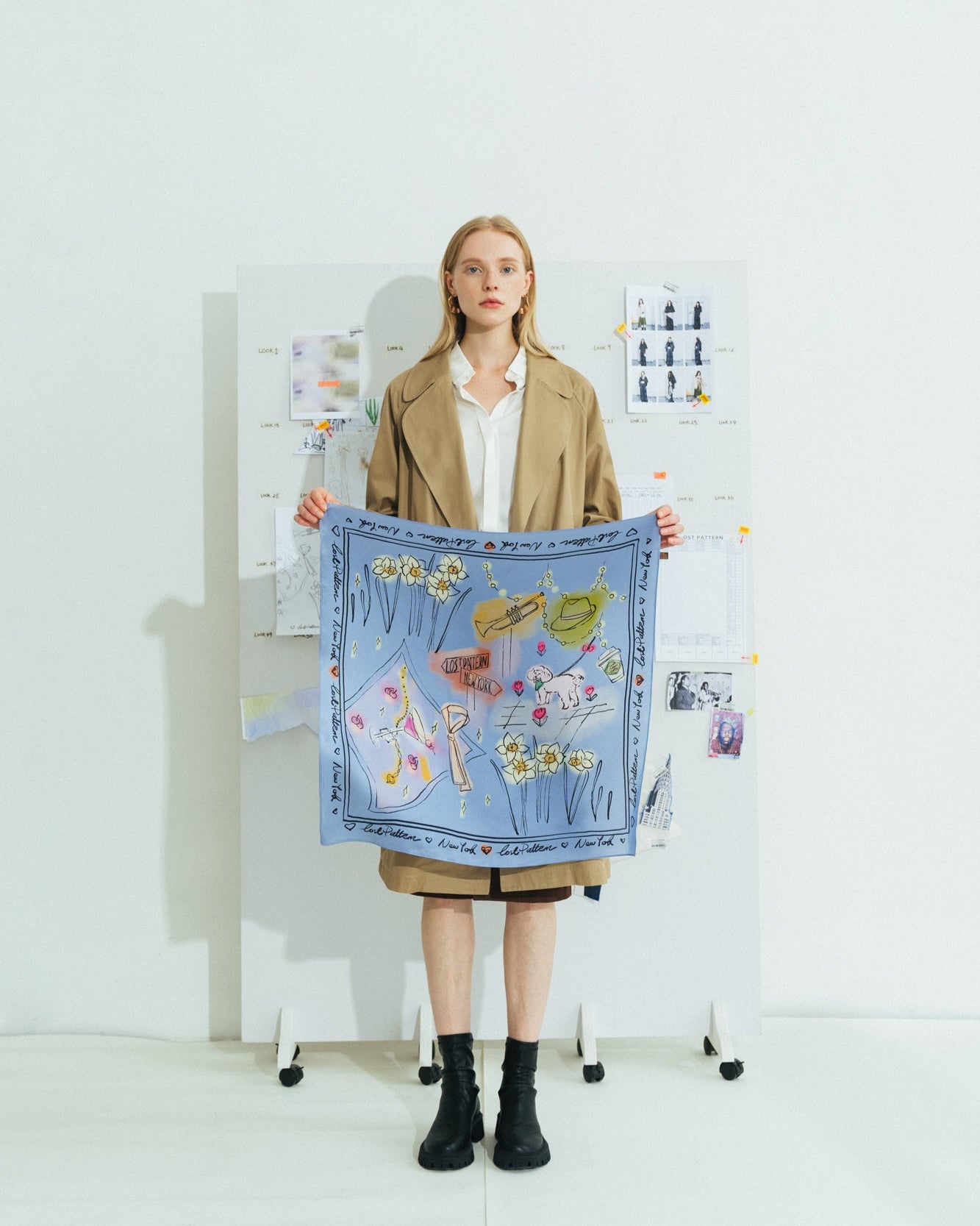 "New York in Sketches" Silk Scarf - Blue - LOST PATTERN Silk Square Scarf