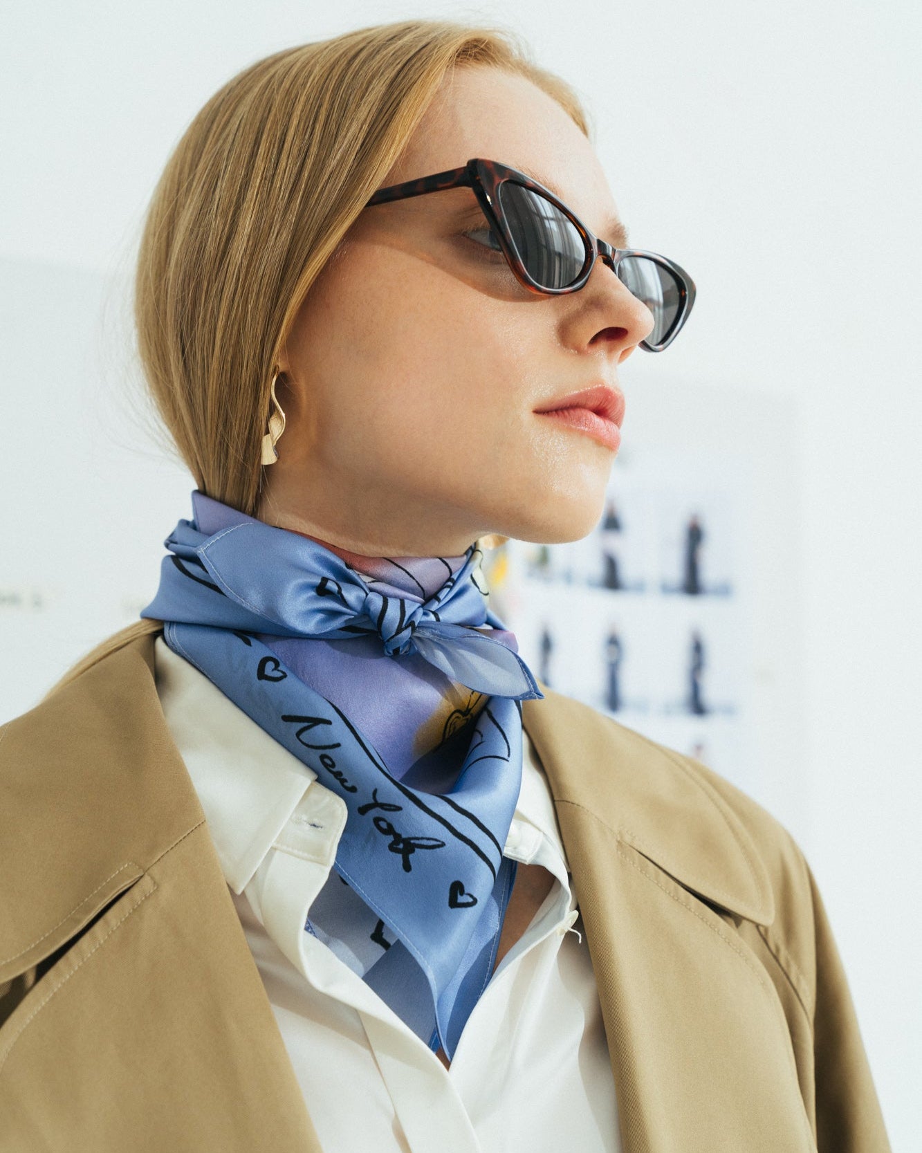 "New York in Sketches" Silk Scarf - Blue - LOST PATTERN Silk Square Scarf