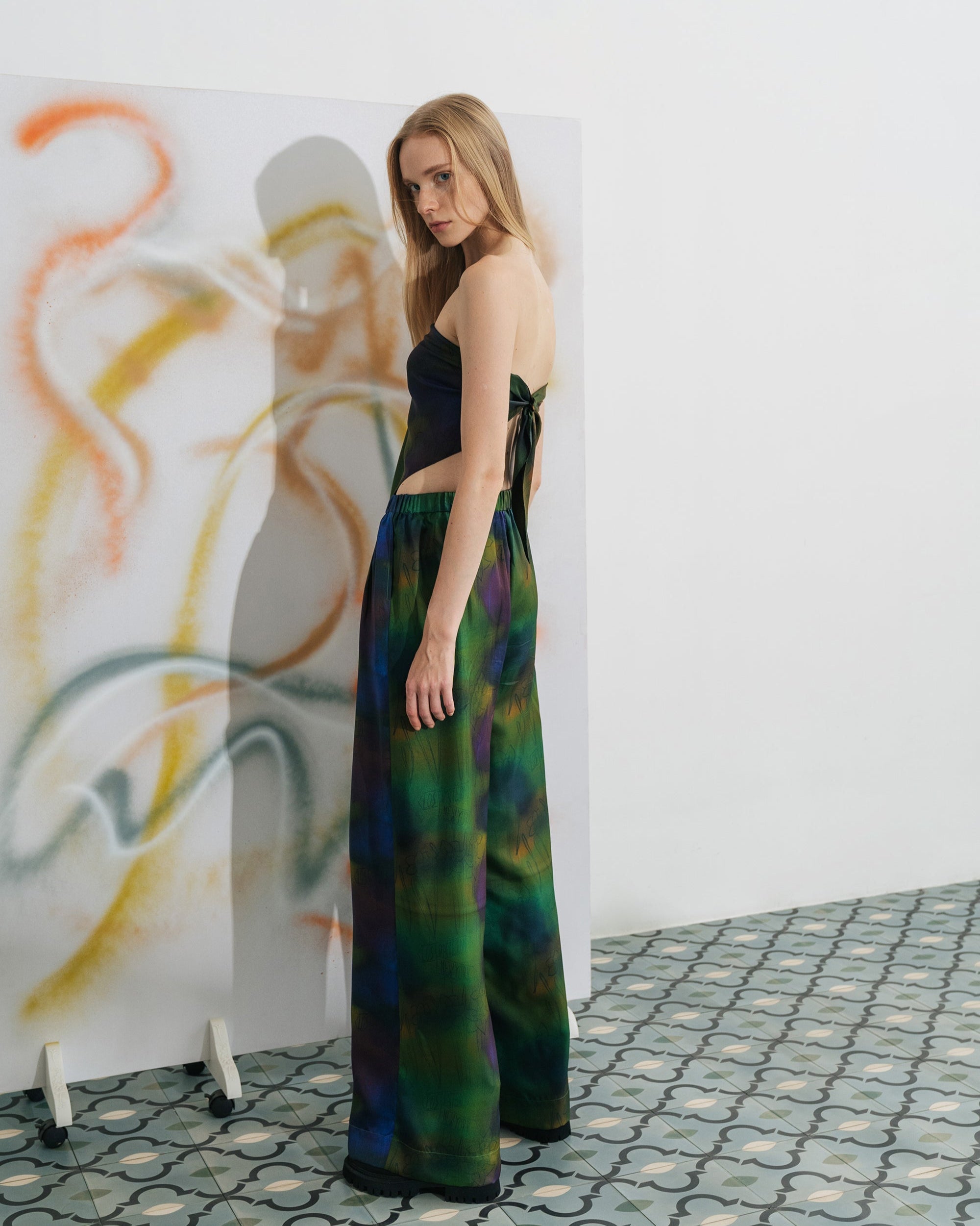 "Brooklyn" Silk Wide Leg Palazzo Pants - Green - Green / XS - LOST PATTERN Pants