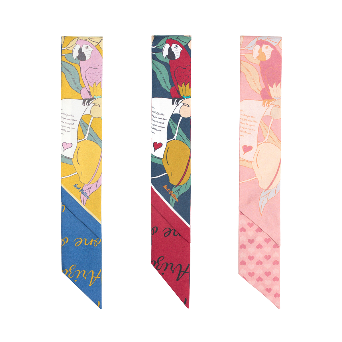 "El Amor" Silk Twill Skinny Scarf - Yellow & Blue - Yellow & Blue - LOST PATTERN Silk Skinny Scarf