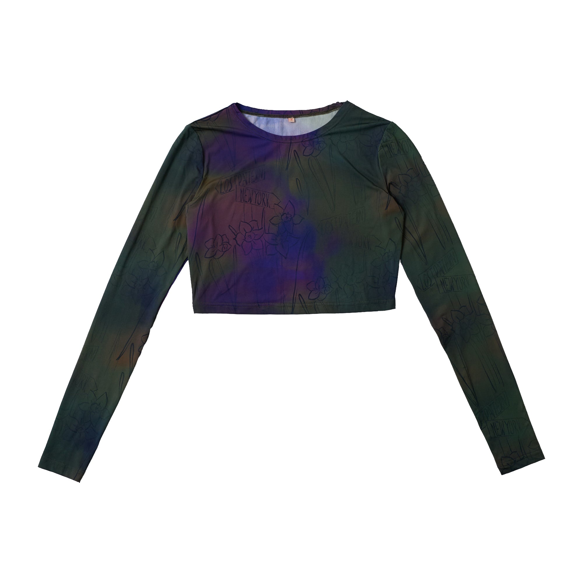 "Brooklyn" Long Sleeve Crop Top - Green / S / 85% Nylon; 15% Spandex - LOST PATTERN TOP