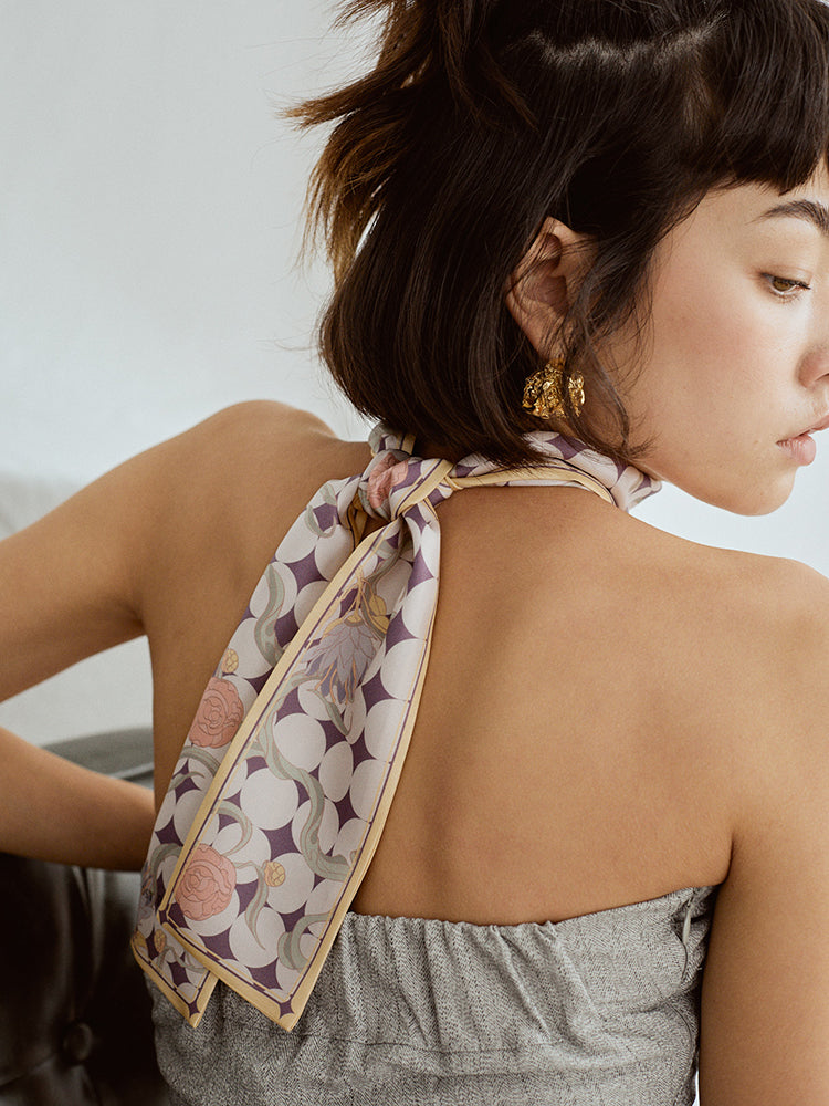"Dream" Silk Twill Neck Bow - Yellow - Yellow - LOST PATTERN Silk Skinny Scarf
