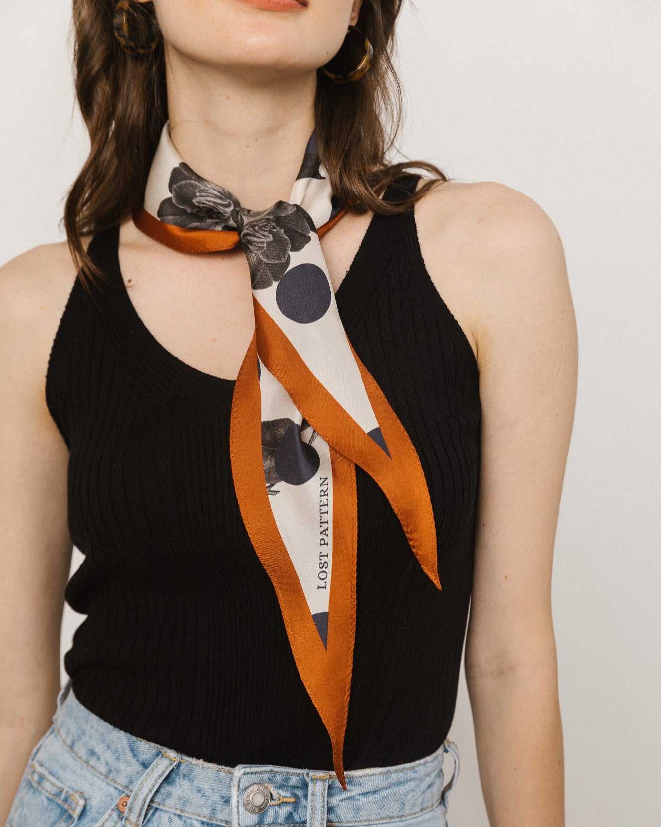 "Noir Floral" Silk Diamond Neckerchief - LOST PATTERN Silk Bandana
