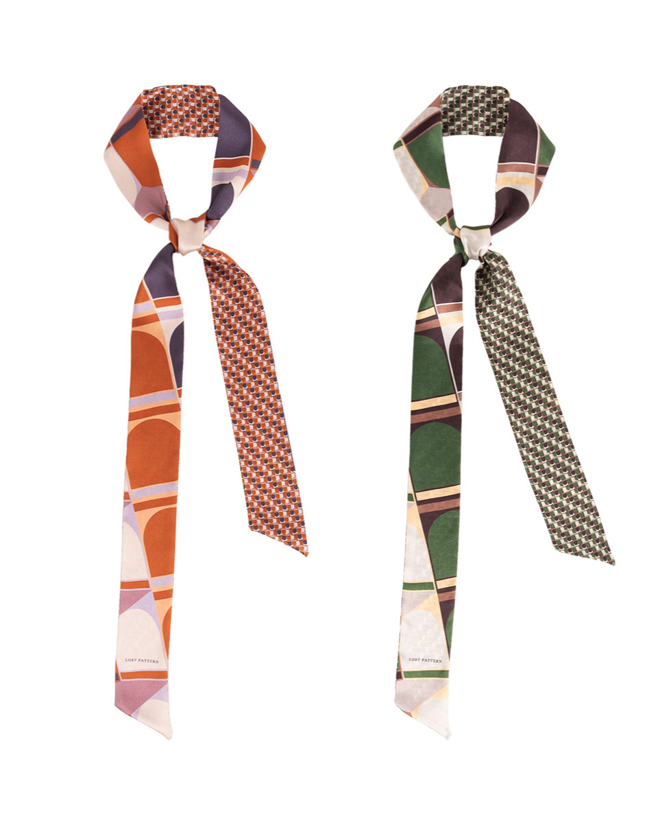 "Modular" Silk Skinny Scarf - Orange - LOST PATTERN Silk Skinny Scarf