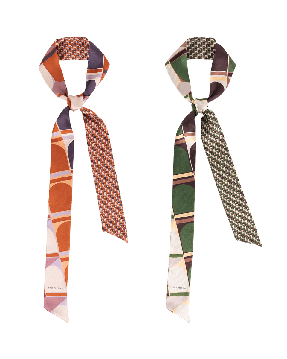 "Modular" Silk Skinny Scarf - Green - LOST PATTERN Silk Skinny Scarf