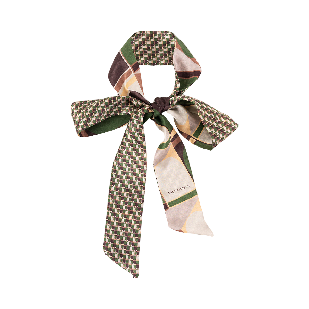 "Modular" Silk Skinny Scarf - Green - Green - LOST PATTERN Silk Skinny Scarf