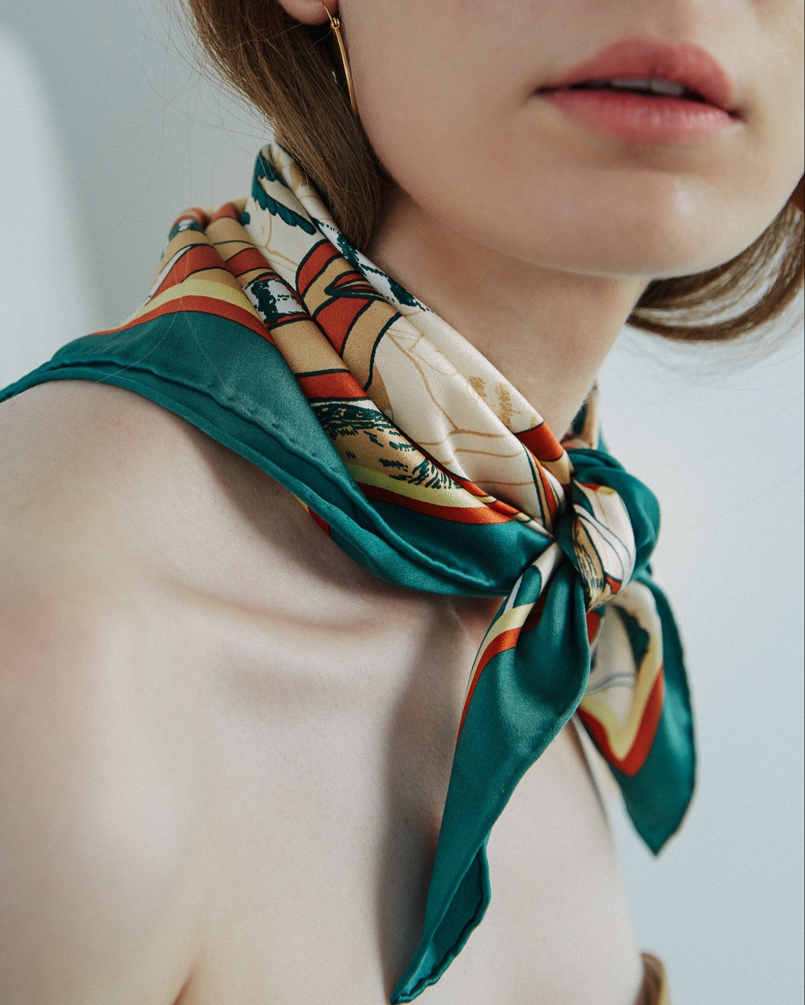 "Madagascar" Silk Bandana - Green - Green - LOST PATTERN Silk Square Scarf