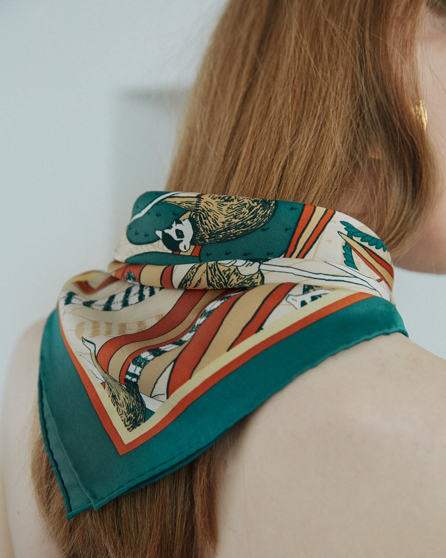 "Madagascar" Silk Bandana - Green - Green - LOST PATTERN Silk Square Scarf
