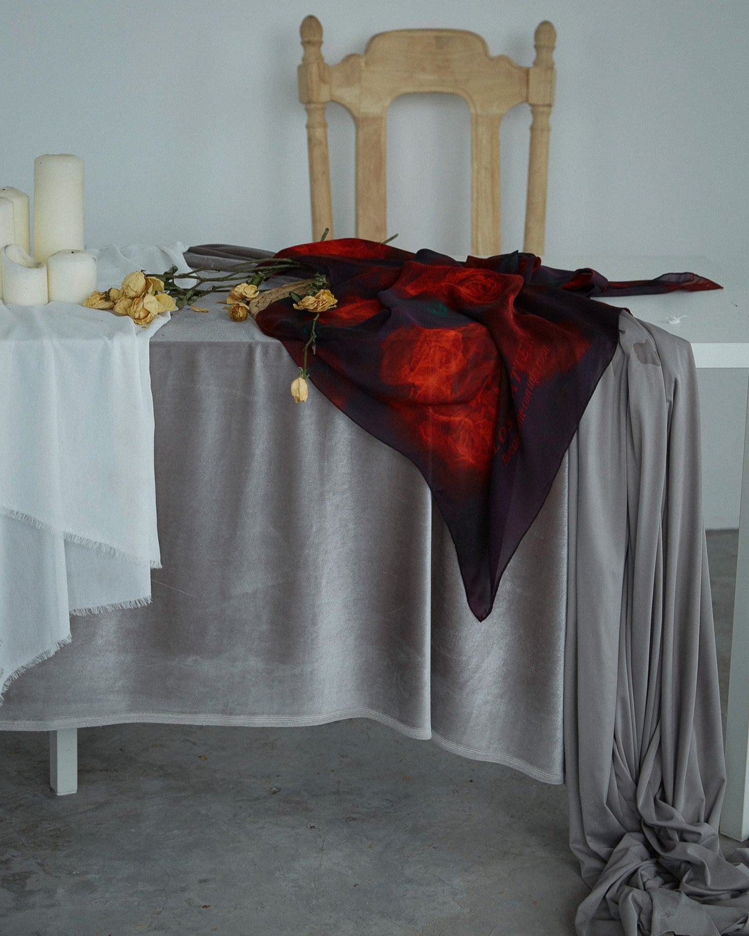 "La Rosa" Silk Shawl - Black & Red Rose - LOST PATTERN Silk Shawl