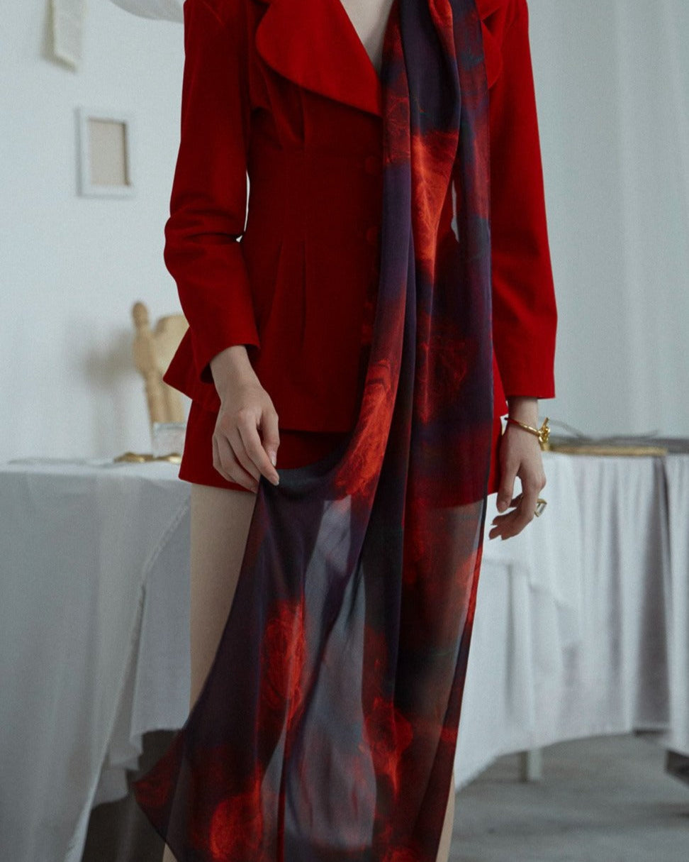 "La Rosa" Silk Shawl - Black & Red Rose - LOST PATTERN Silk Shawl