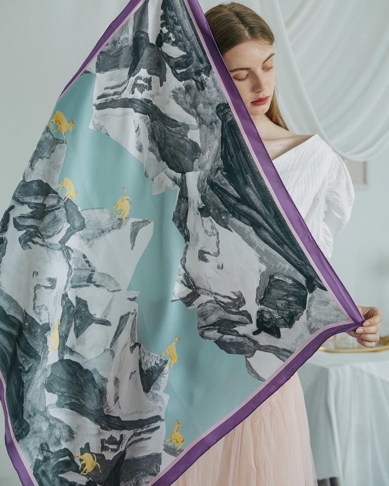 "Himalaya" Large Silk Scarf - LOST PATTERN Silk Square Scarf