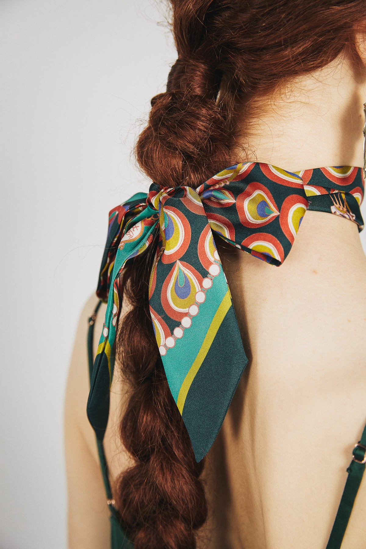 "Peacock" Silk Twill Skinny Scarf - Teal Green - LOST PATTERN Silk Skinny Scarf