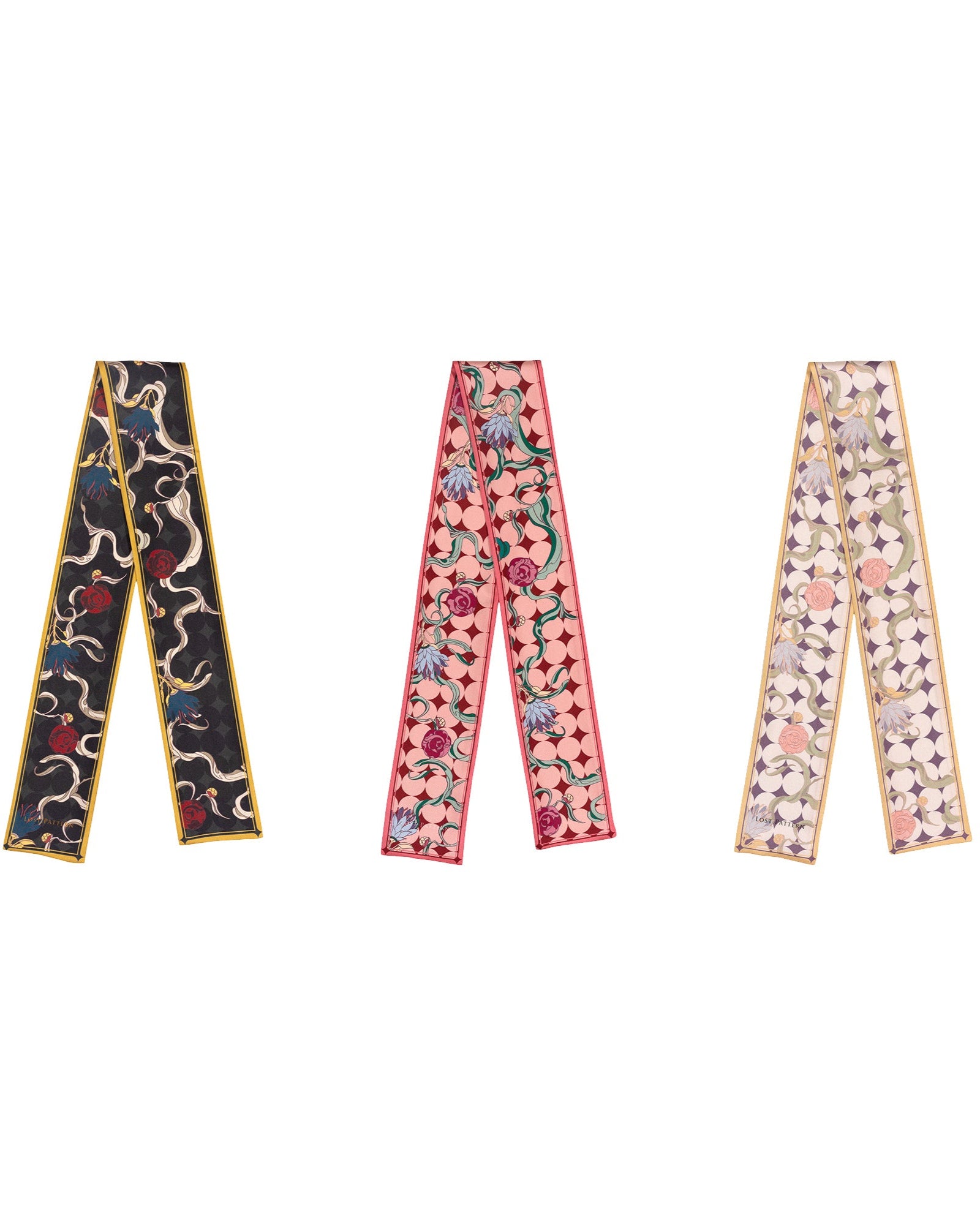 "Dream" Silk Twill Neck Bow - Black - Black - LOST PATTERN Silk Skinny Scarf