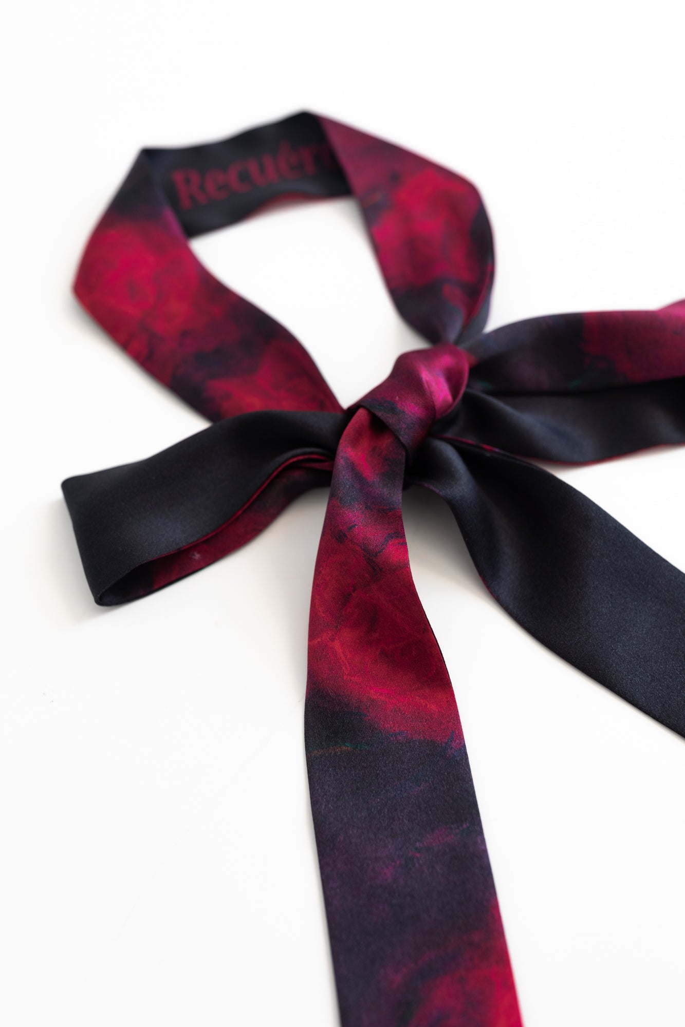 "La Rosa" Silk Skinny Scarf - Black & Red - Black & Red Rose - LOST PATTERN Silk Skinny Scarf