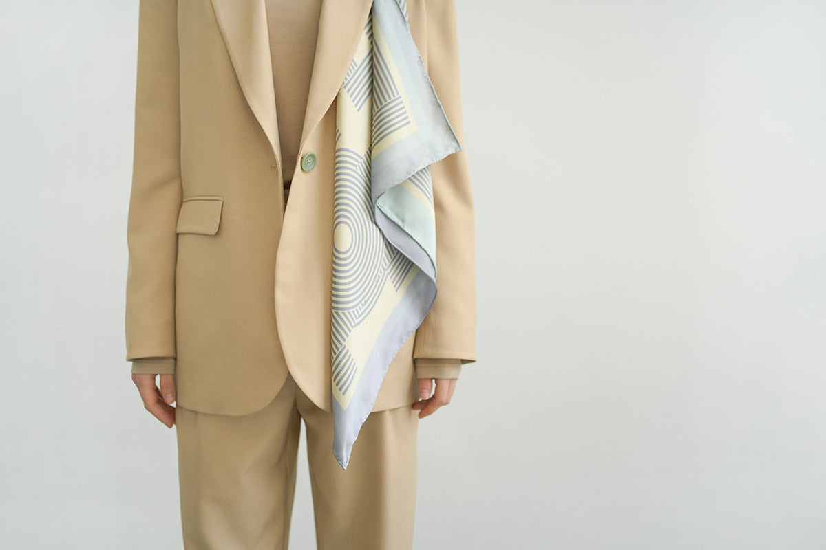 "Linear Language" Silk Bandana Scarf - Light Blue - Light Blue - LOST PATTERN Silk Square Scarf