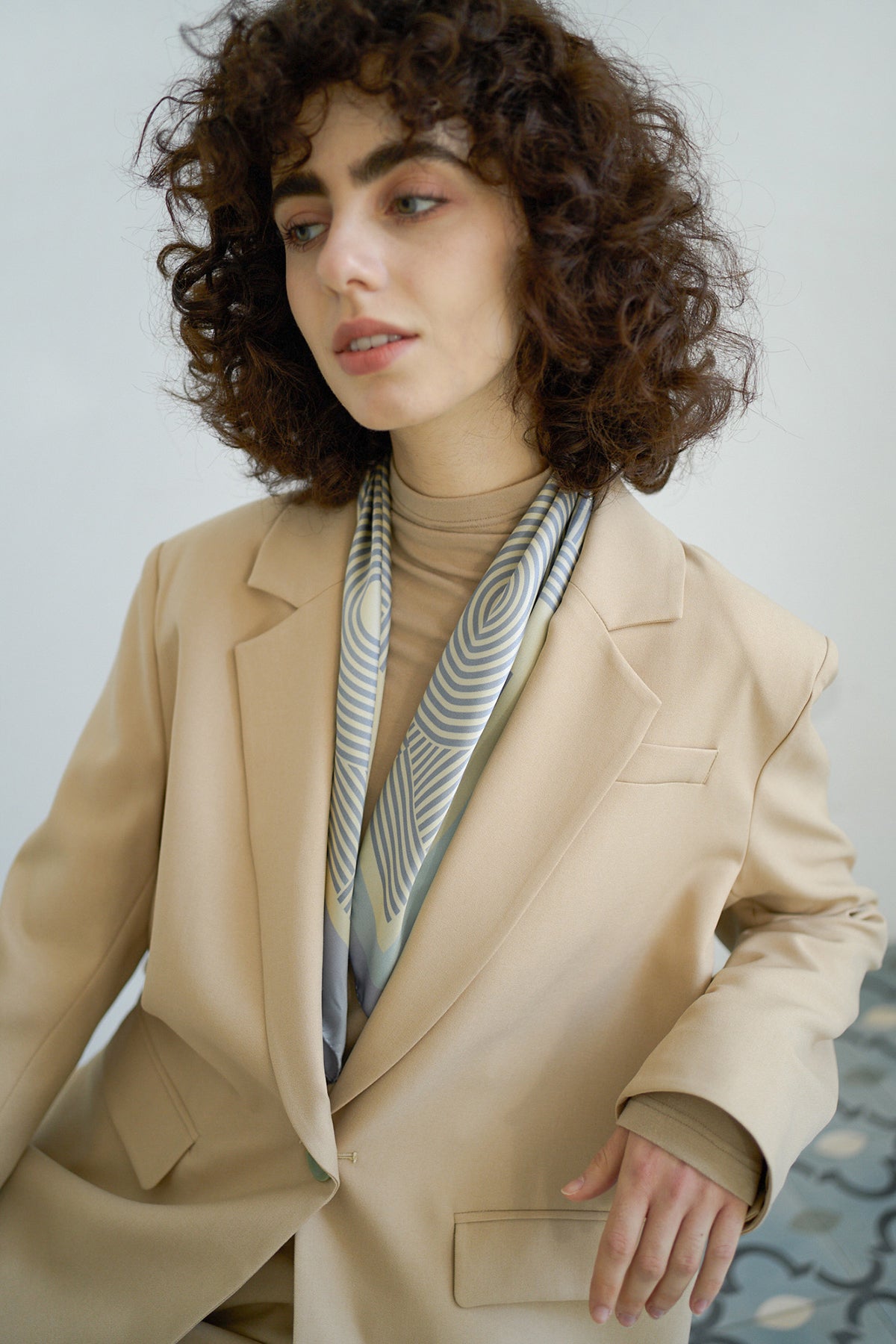 "Linear Language" Silk Bandana Scarf - Light Blue - Light Blue - LOST PATTERN Silk Square Scarf